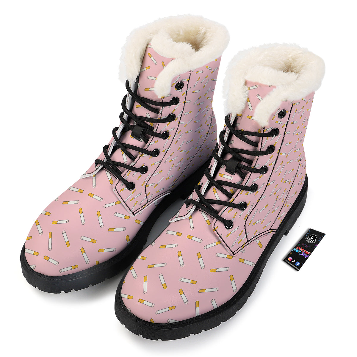Cigarette And Pink Print Pattern Winter Boots-grizzshop