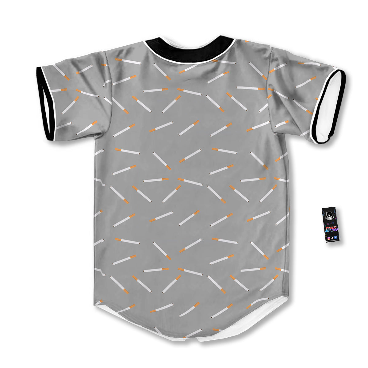 Cigarette Gray Print Pattern Baseball Jersey-grizzshop