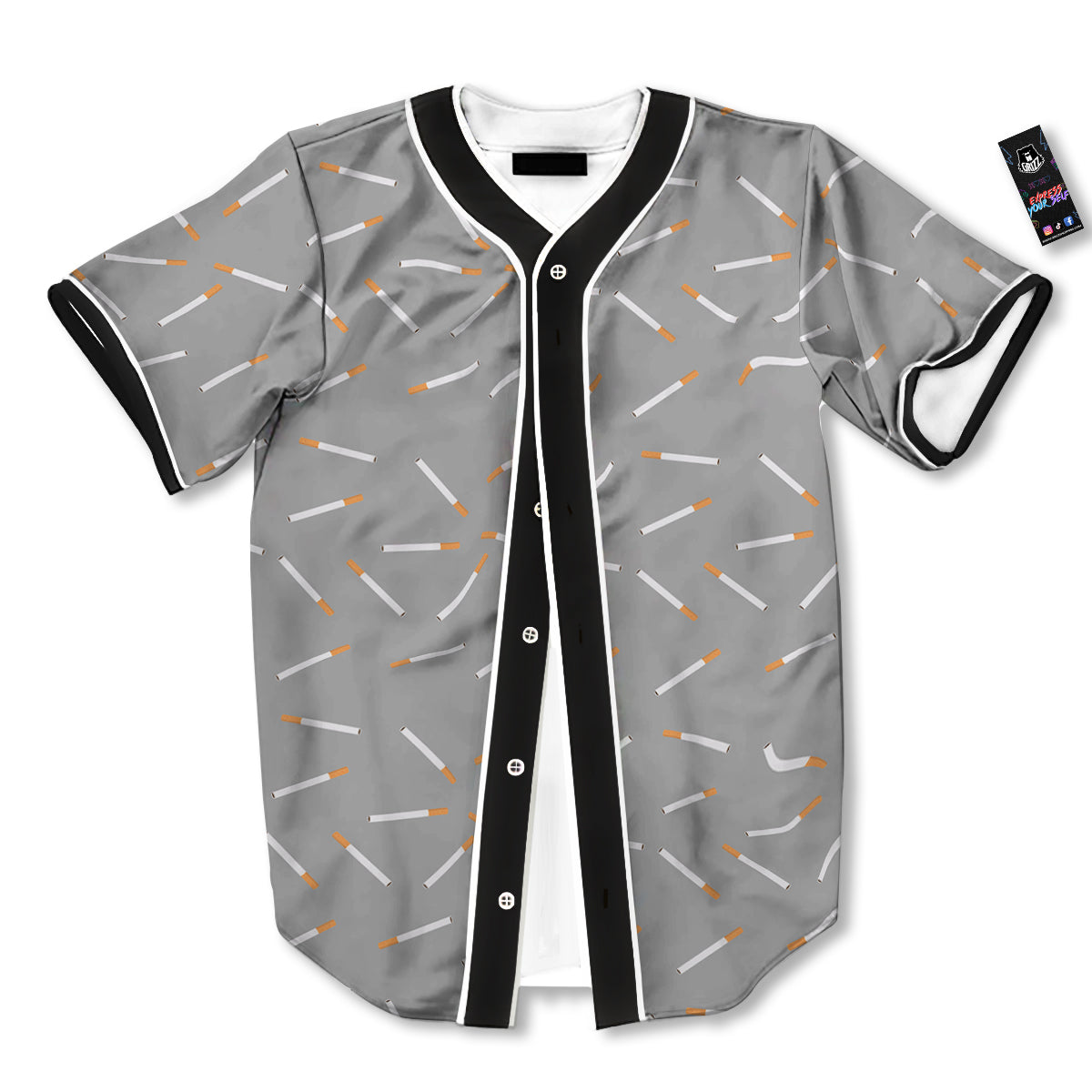 Cigarette Gray Print Pattern Baseball Jersey-grizzshop