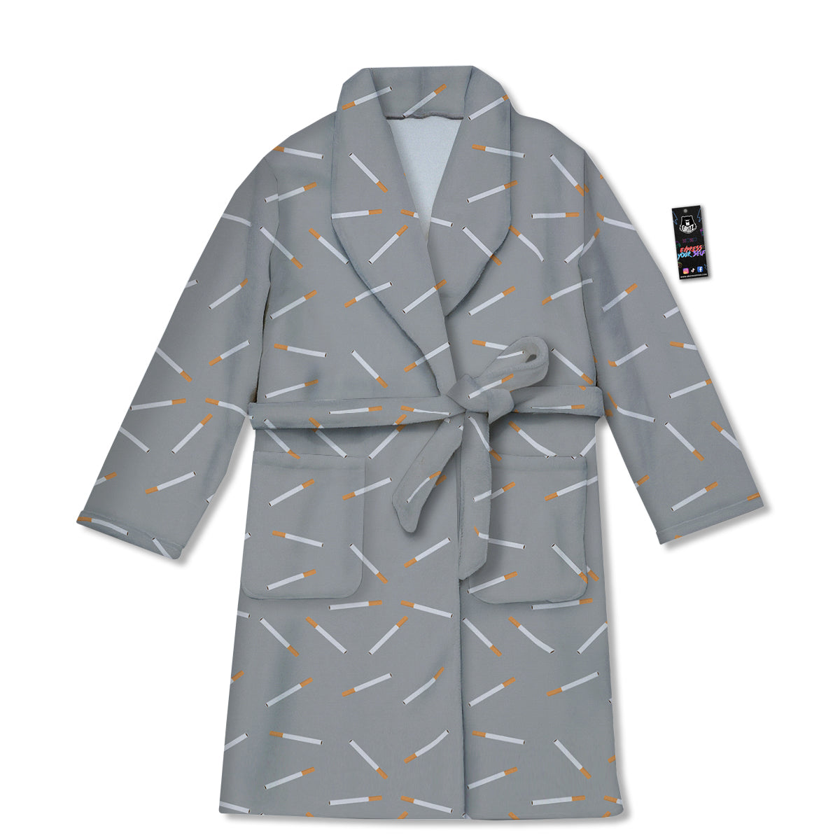 Cigarette Gray Print Pattern Bathrobe-grizzshop