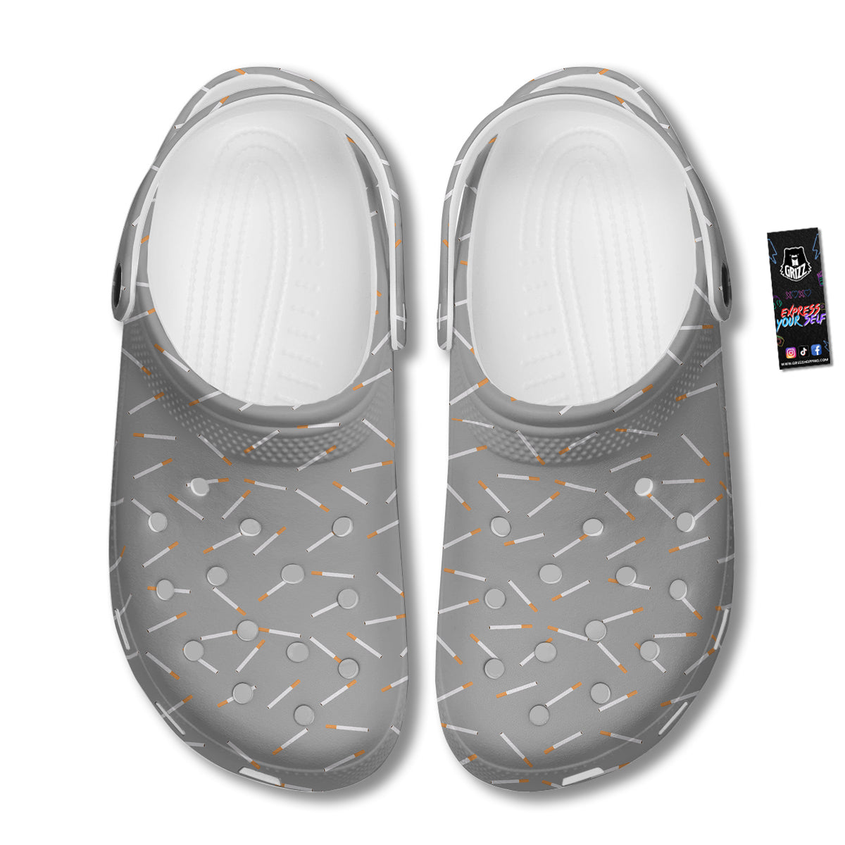 Cigarette Gray Print Pattern Clog-grizzshop