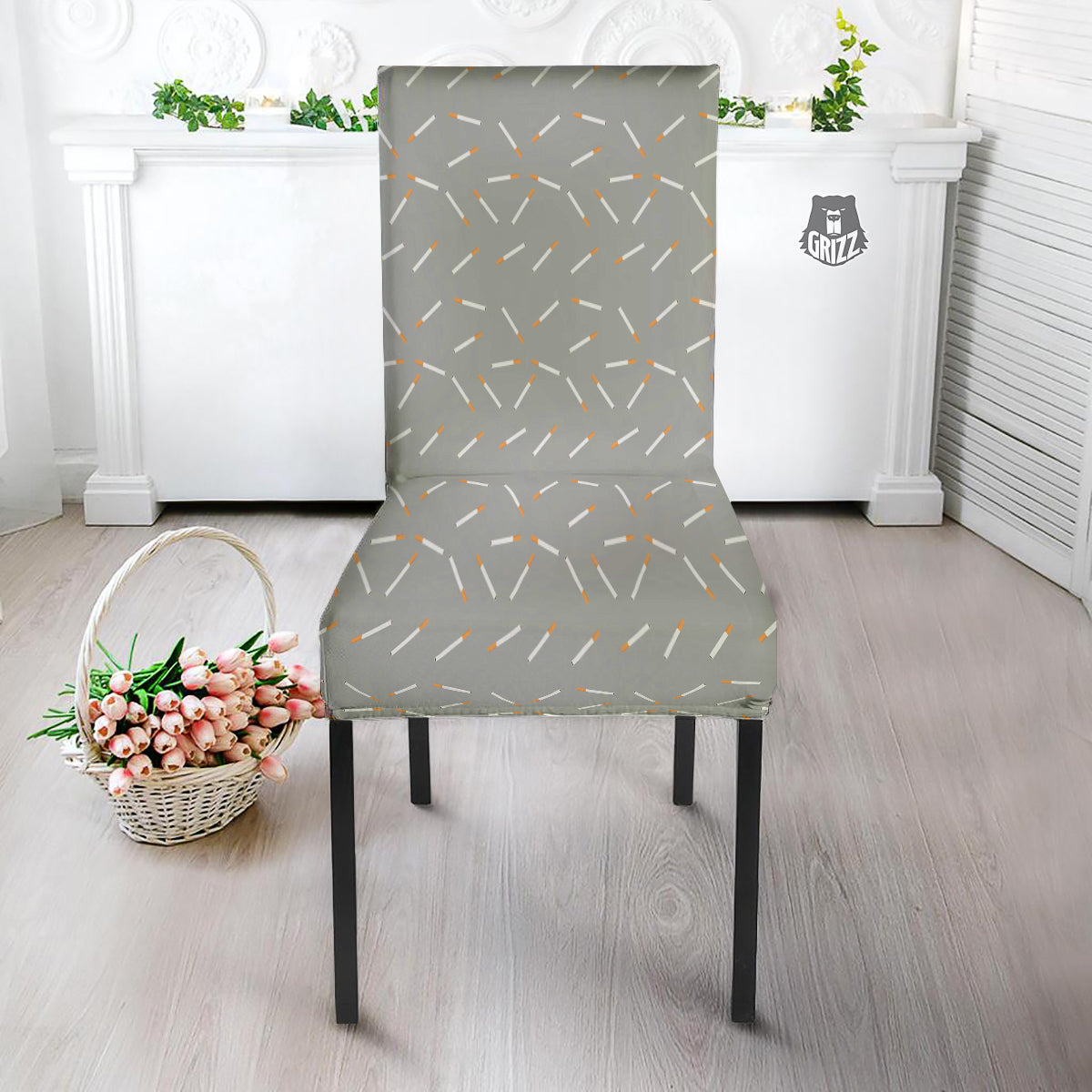 Cigarette Gray Print Pattern Dining Chair Slipcover-grizzshop
