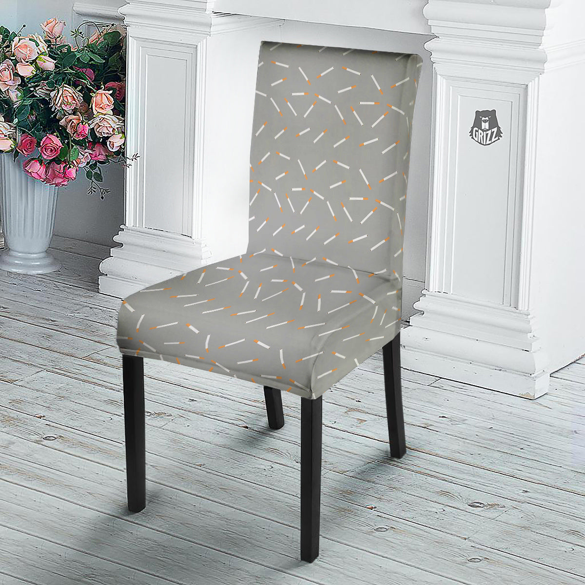 Cigarette Gray Print Pattern Dining Chair Slipcover-grizzshop