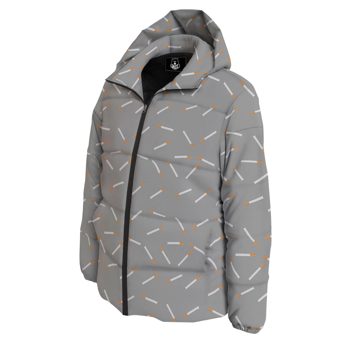 Cigarette Gray Print Pattern Down Jacket-grizzshop