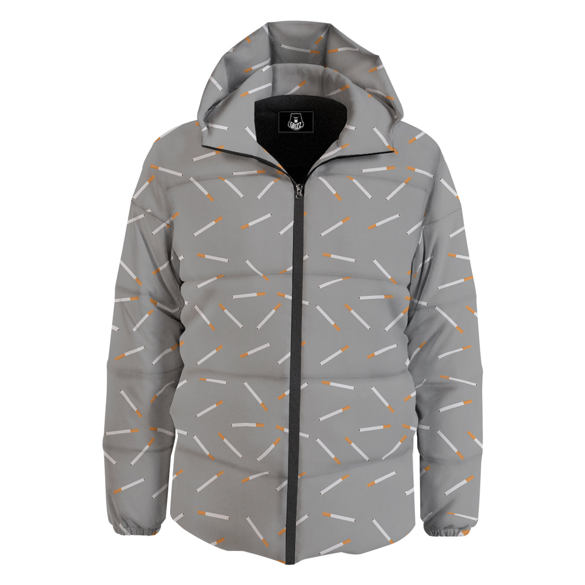 Cigarette Gray Print Pattern Down Jacket-grizzshop