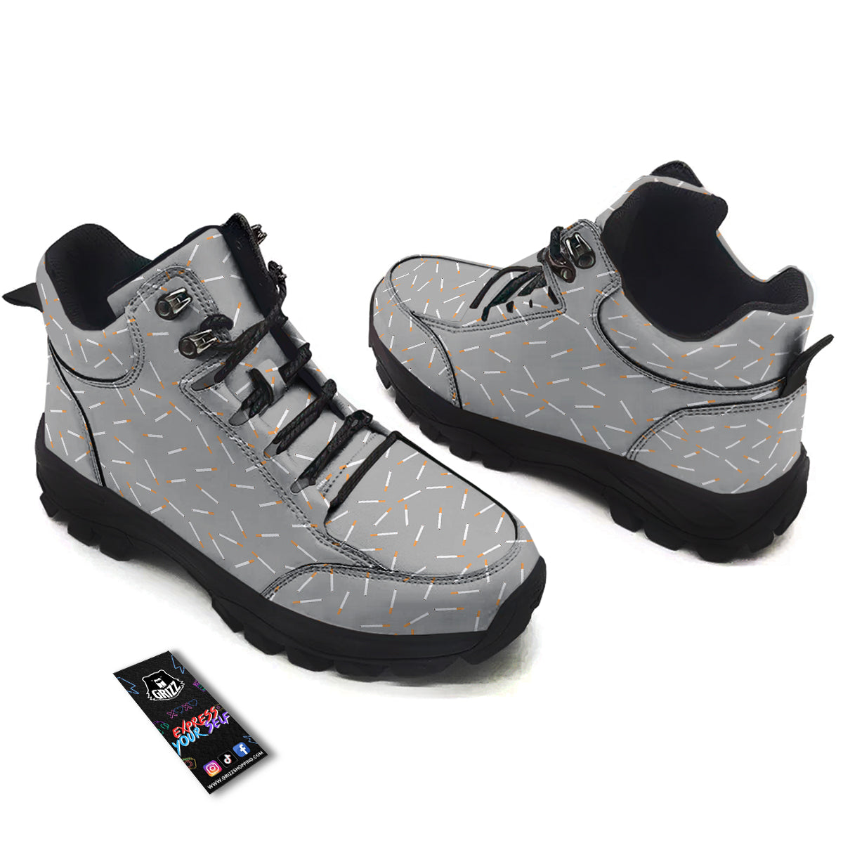 Cigarette Gray Print Pattern Hiking Shoes-grizzshop