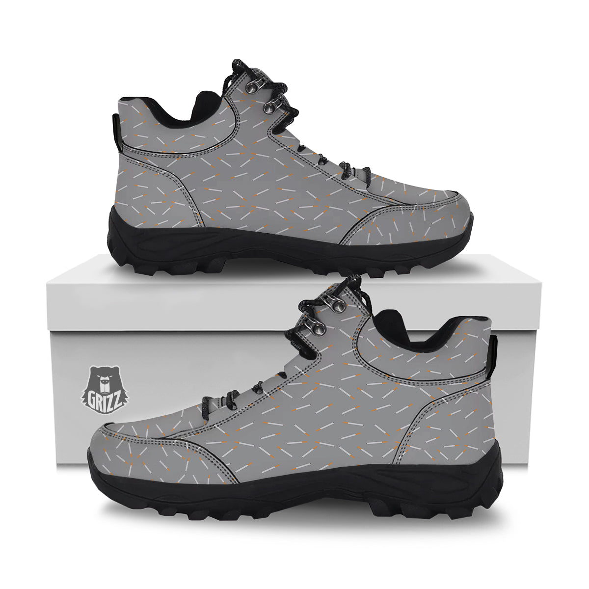 Cigarette Gray Print Pattern Hiking Shoes-grizzshop