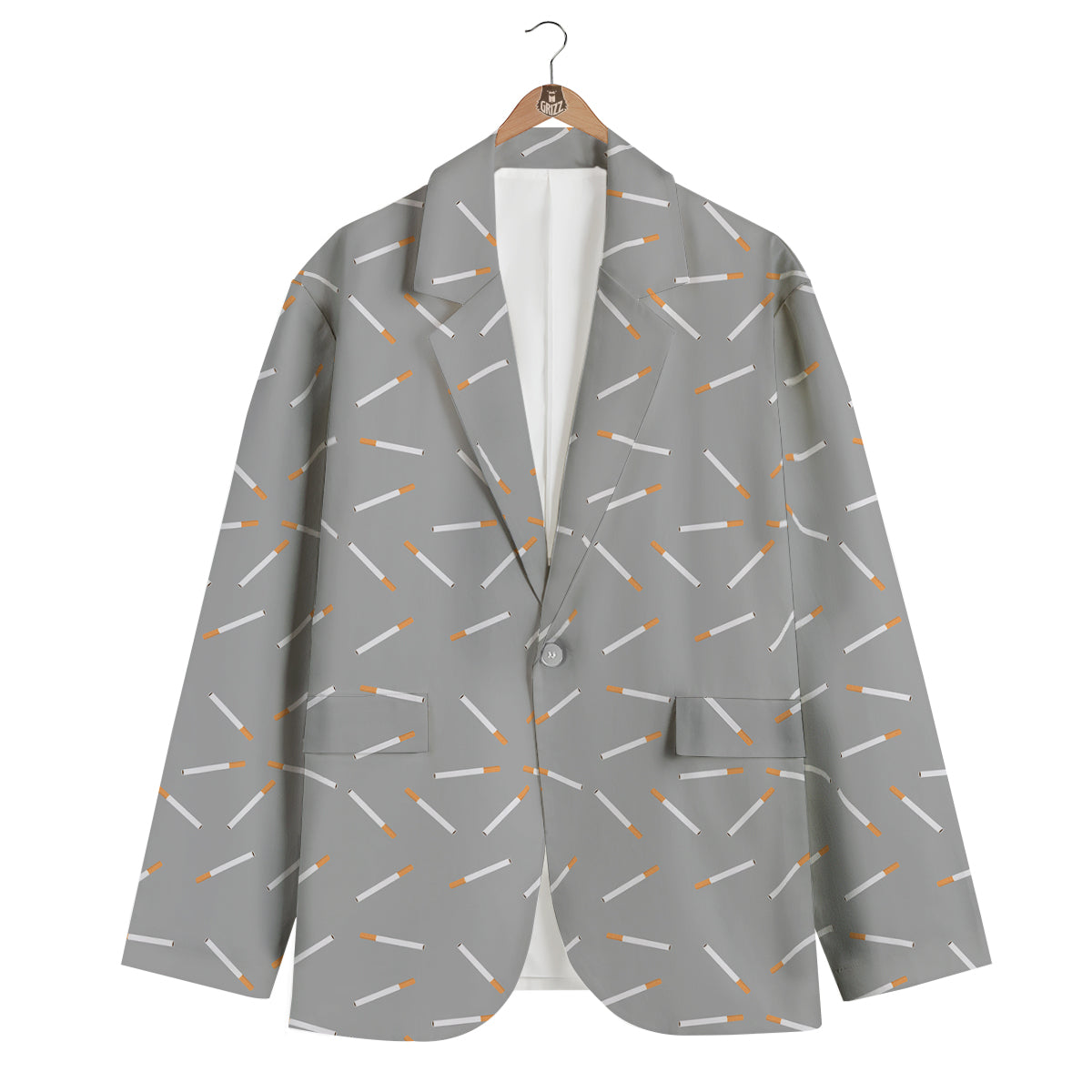 Cigarette Gray Print Pattern Men's Blazer-grizzshop
