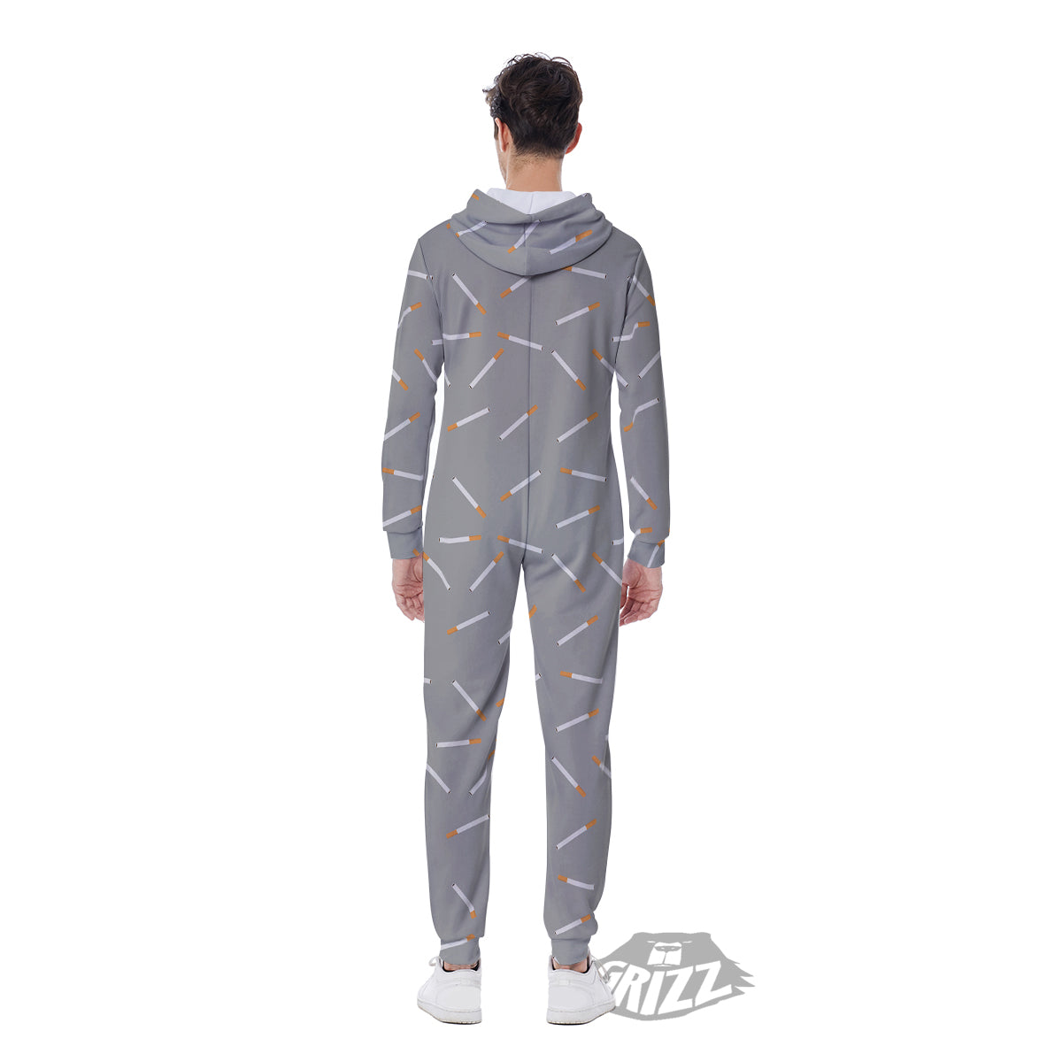 Cigarette Gray Print Pattern Men's Jumpsuit-grizzshop