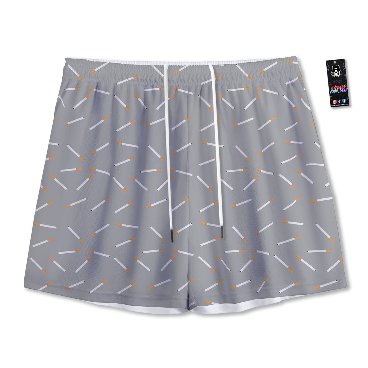 Cigarette Gray Print Pattern Mesh Shorts-grizzshop