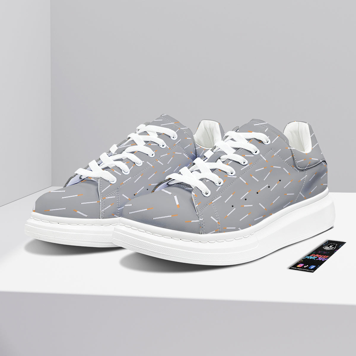 Cigarette Gray Print Pattern Platform Shoes-grizzshop