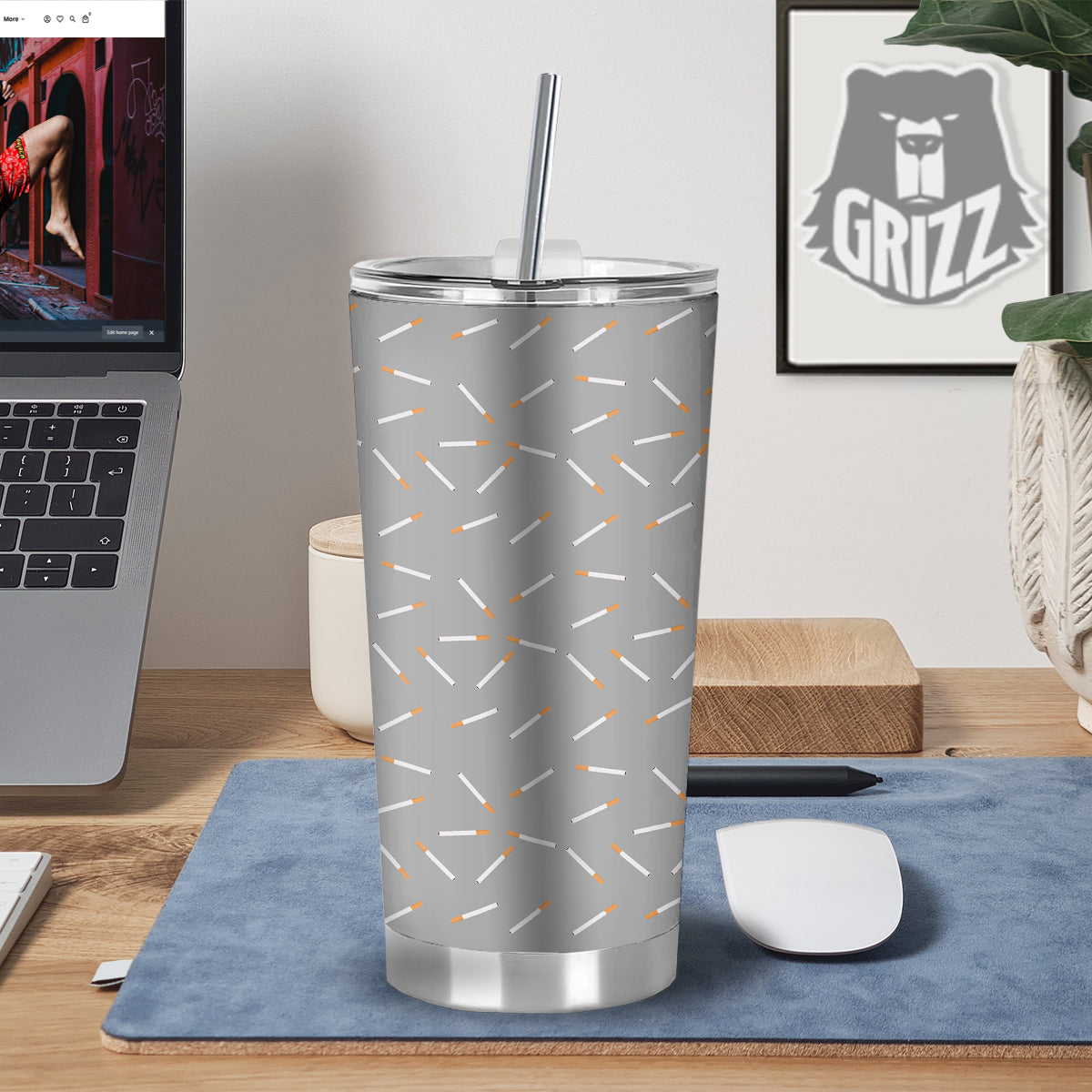 Cigarette Gray Print Pattern Tumbler-grizzshop