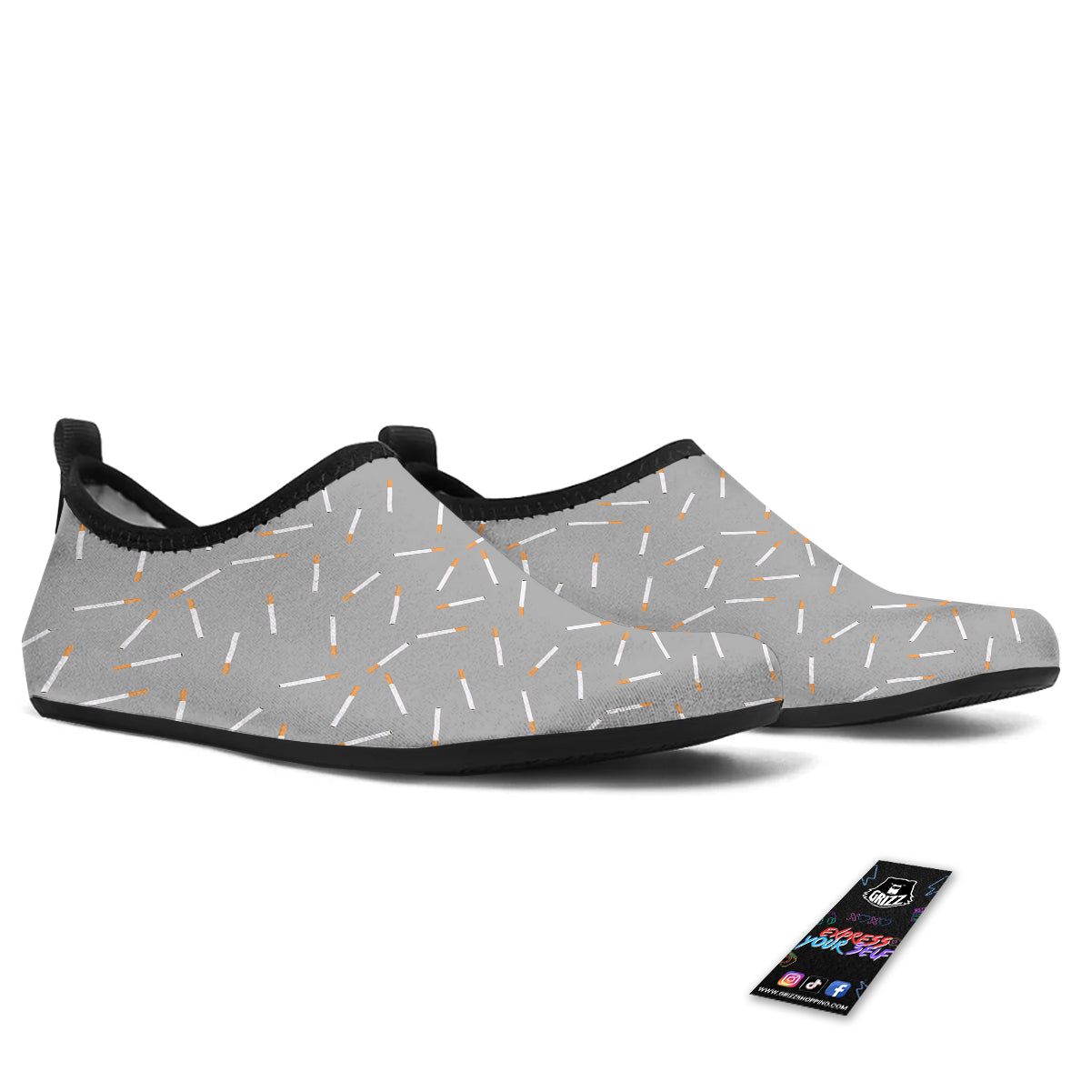 Cigarette Gray Print Pattern Water Shoes-grizzshop