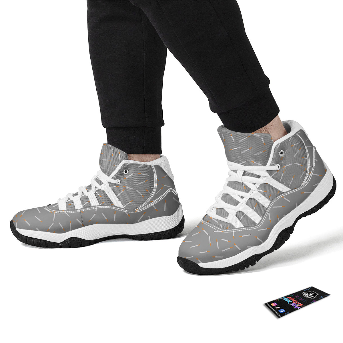 Cigarette Gray Print Pattern White Bball Shoes-grizzshop