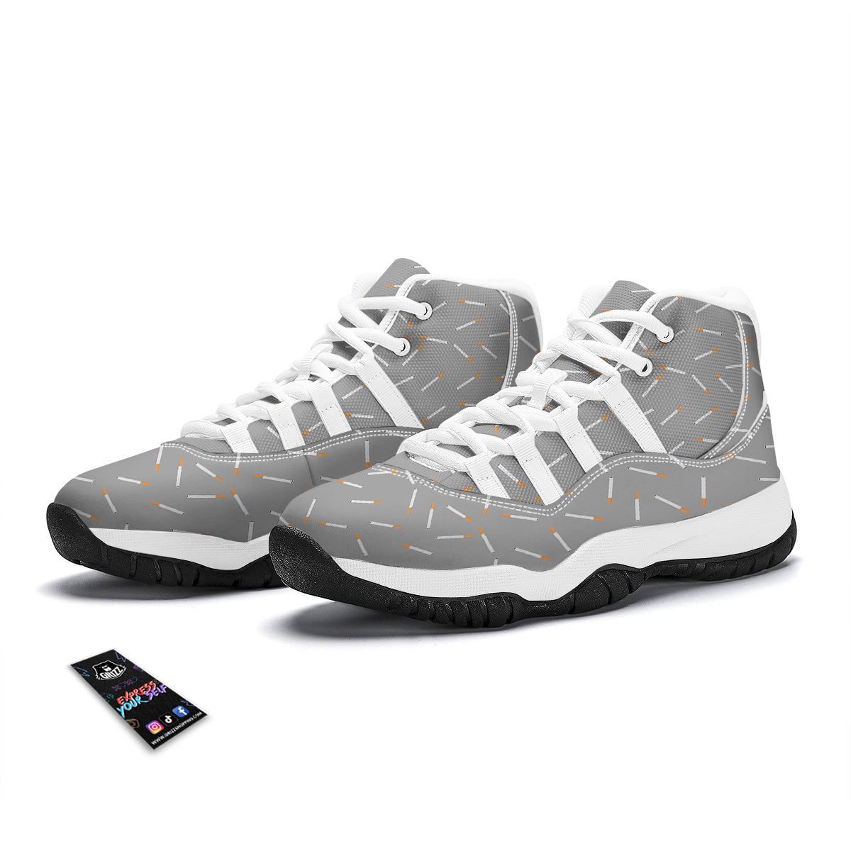 Cigarette Gray Print Pattern White Bball Shoes-grizzshop