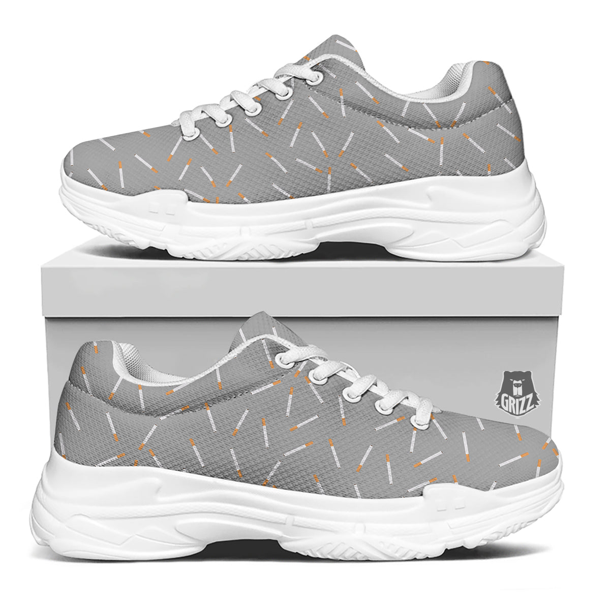 Cigarette Gray Print Pattern White Chunky Shoes-grizzshop