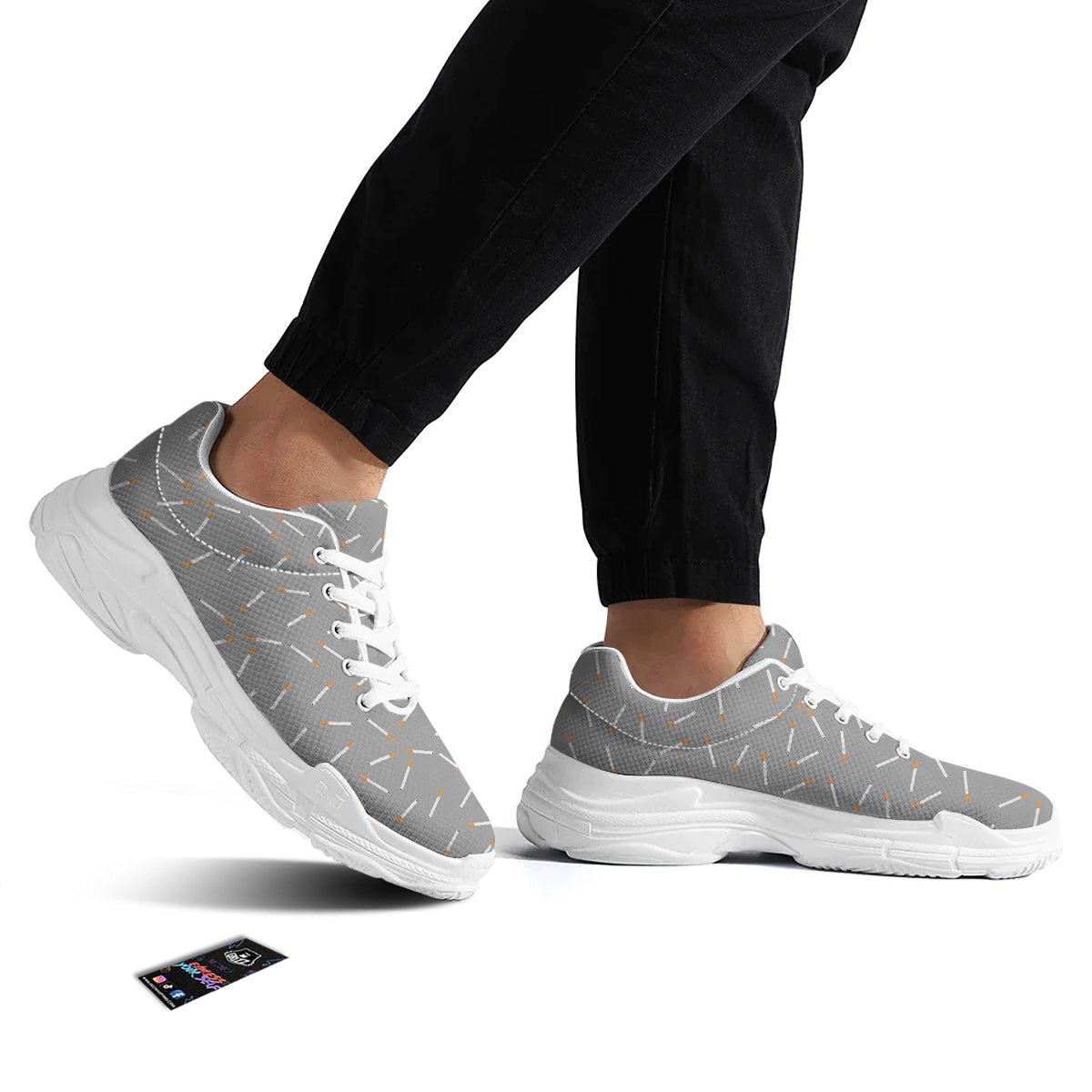 Cigarette Gray Print Pattern White Chunky Shoes-grizzshop