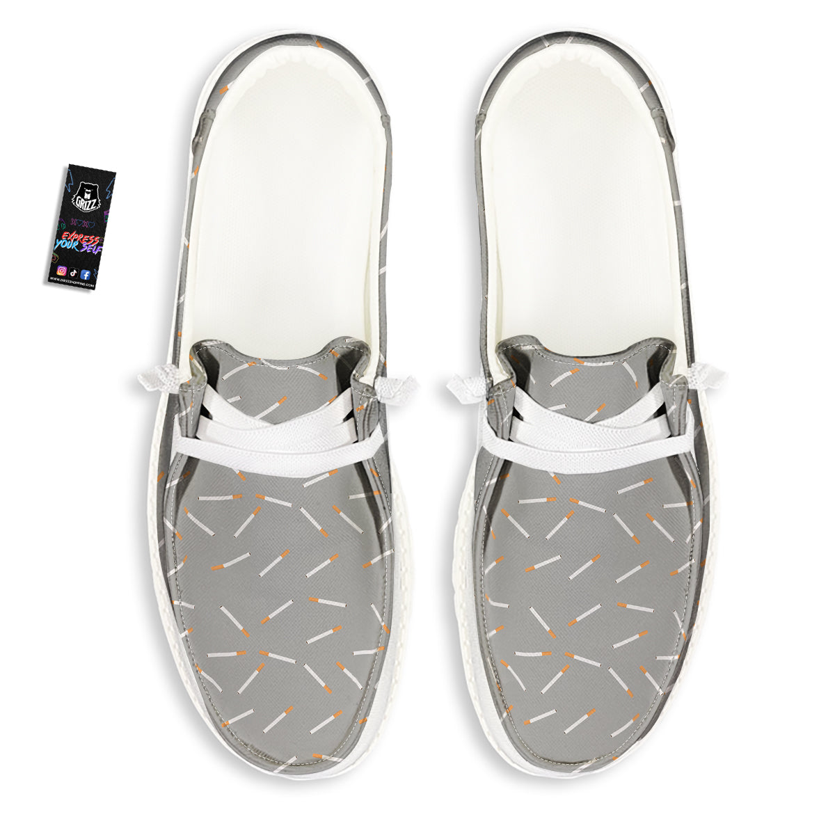 Cigarette Gray Print Pattern White Loafers-grizzshop