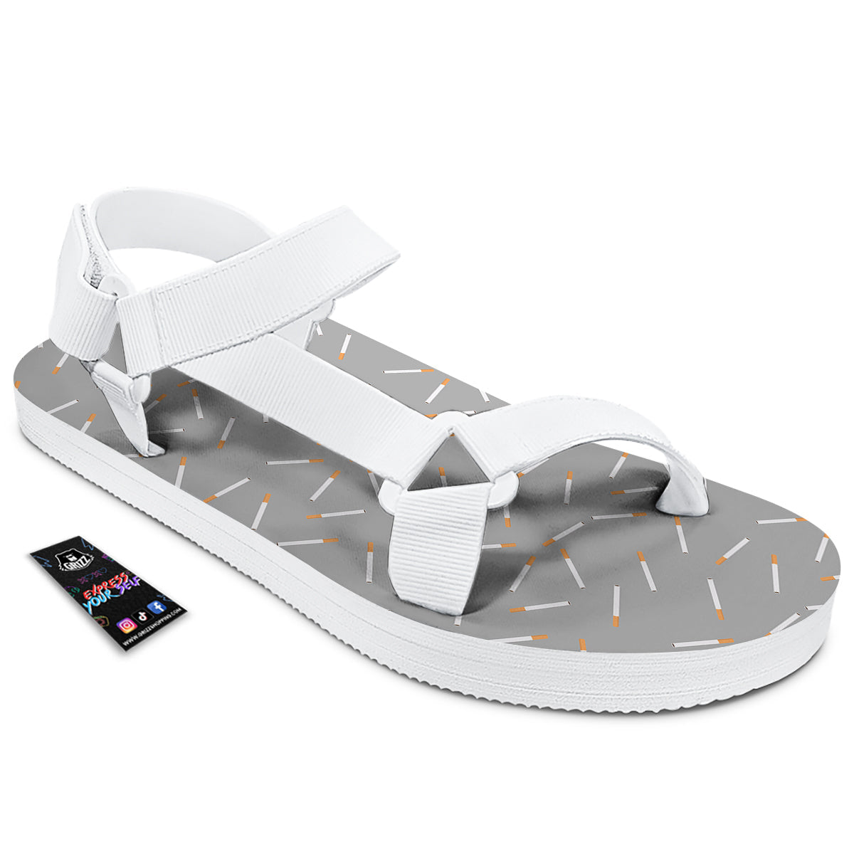 Cigarette Gray Print Pattern White Open Toe Sandals-grizzshop