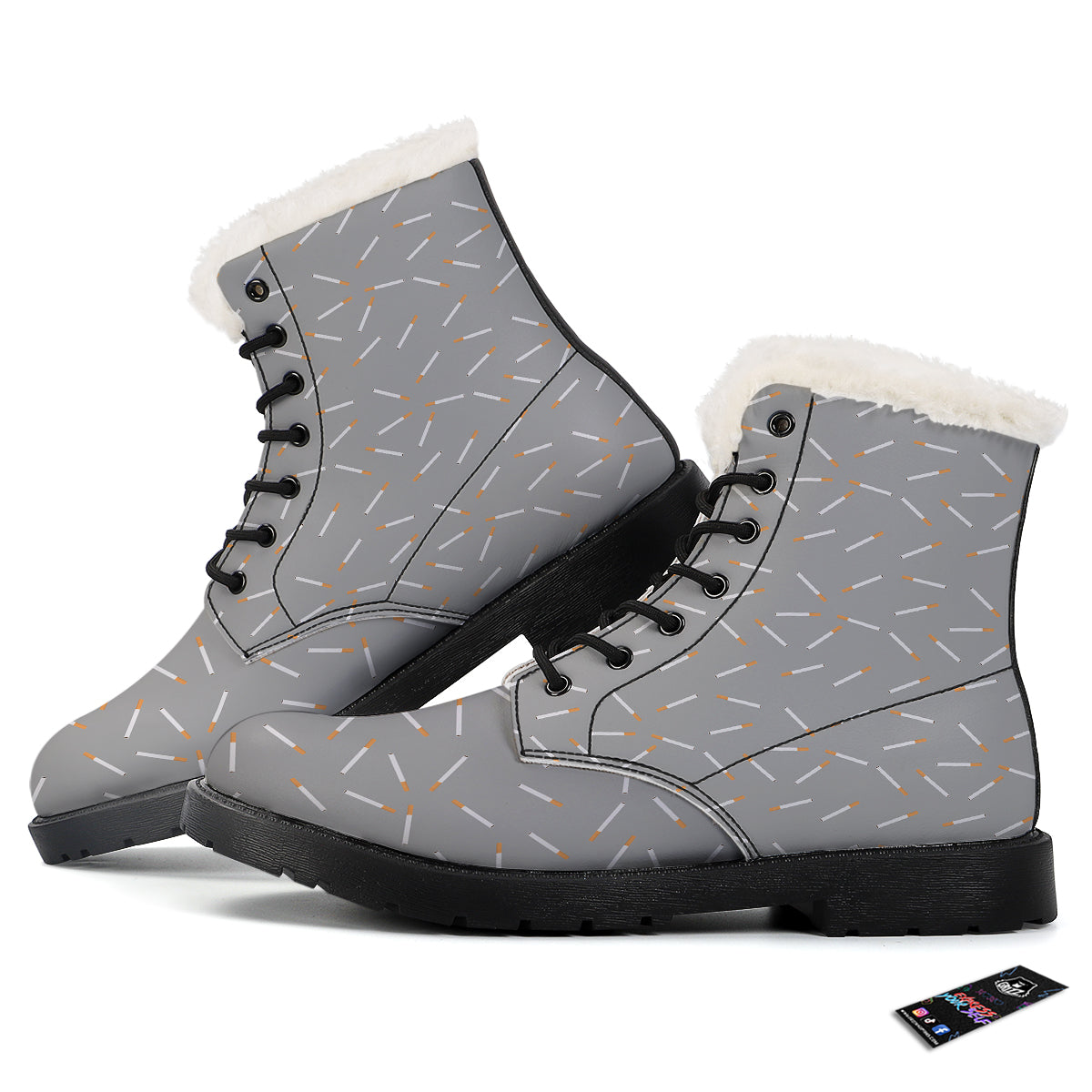Cigarette Gray Print Pattern Winter Boots-grizzshop