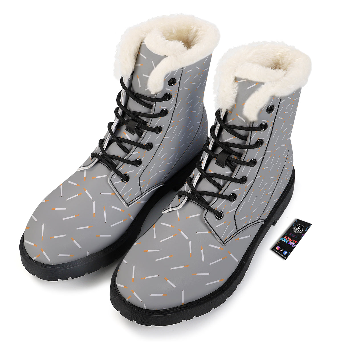 Cigarette Gray Print Pattern Winter Boots-grizzshop