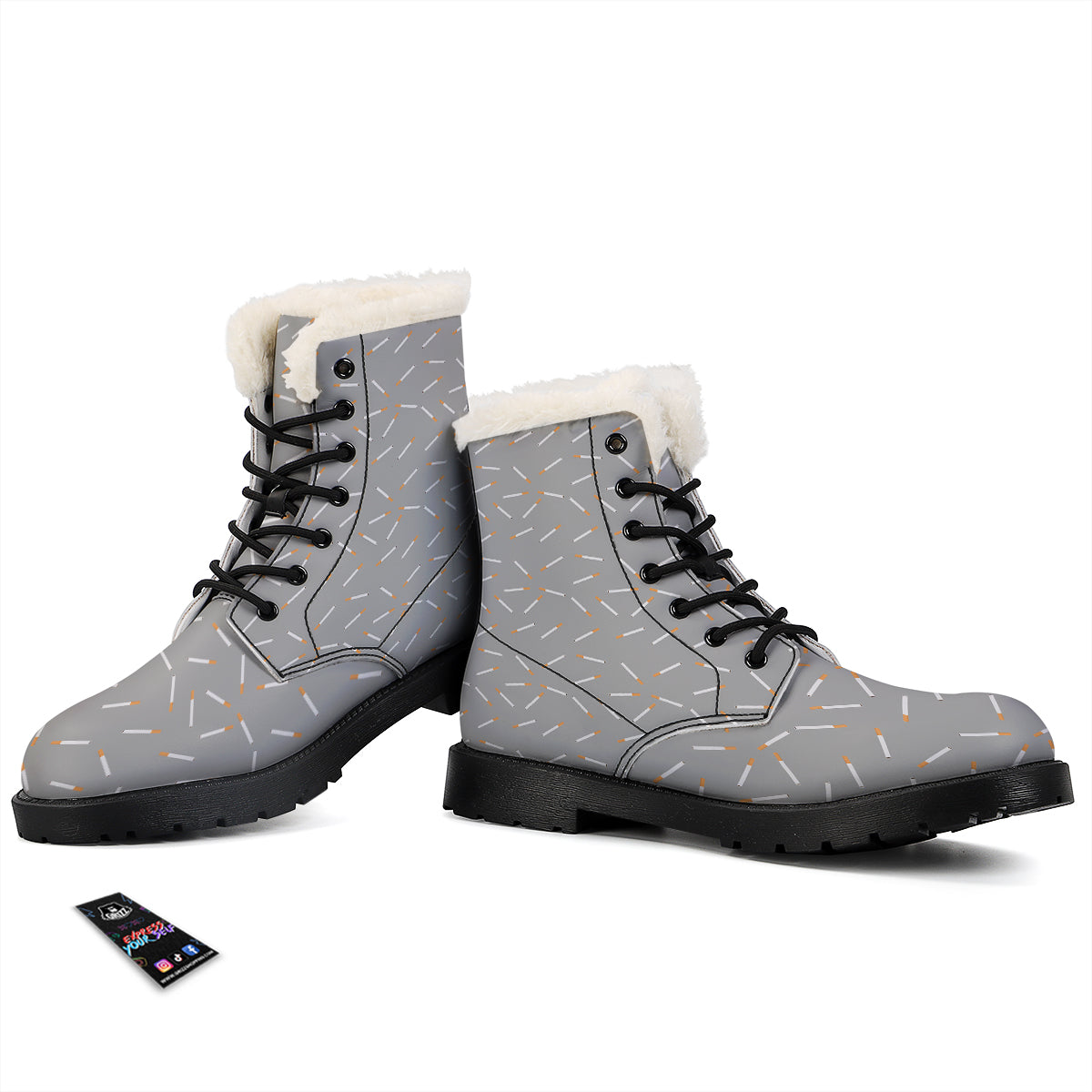Cigarette Gray Print Pattern Winter Boots-grizzshop