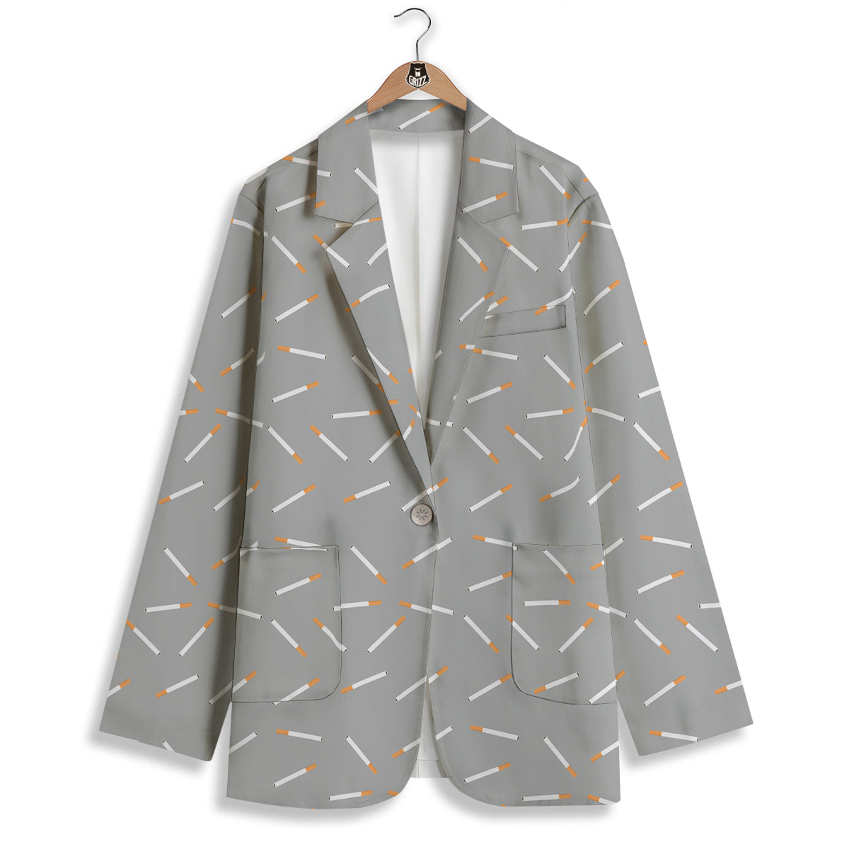 Cigarette Gray Print Pattern Women's Blazer-grizzshop