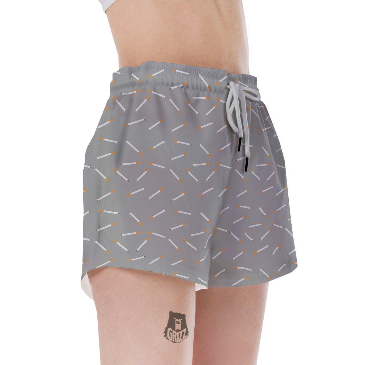 Cigarette Gray Print Pattern Women's Shorts-grizzshop