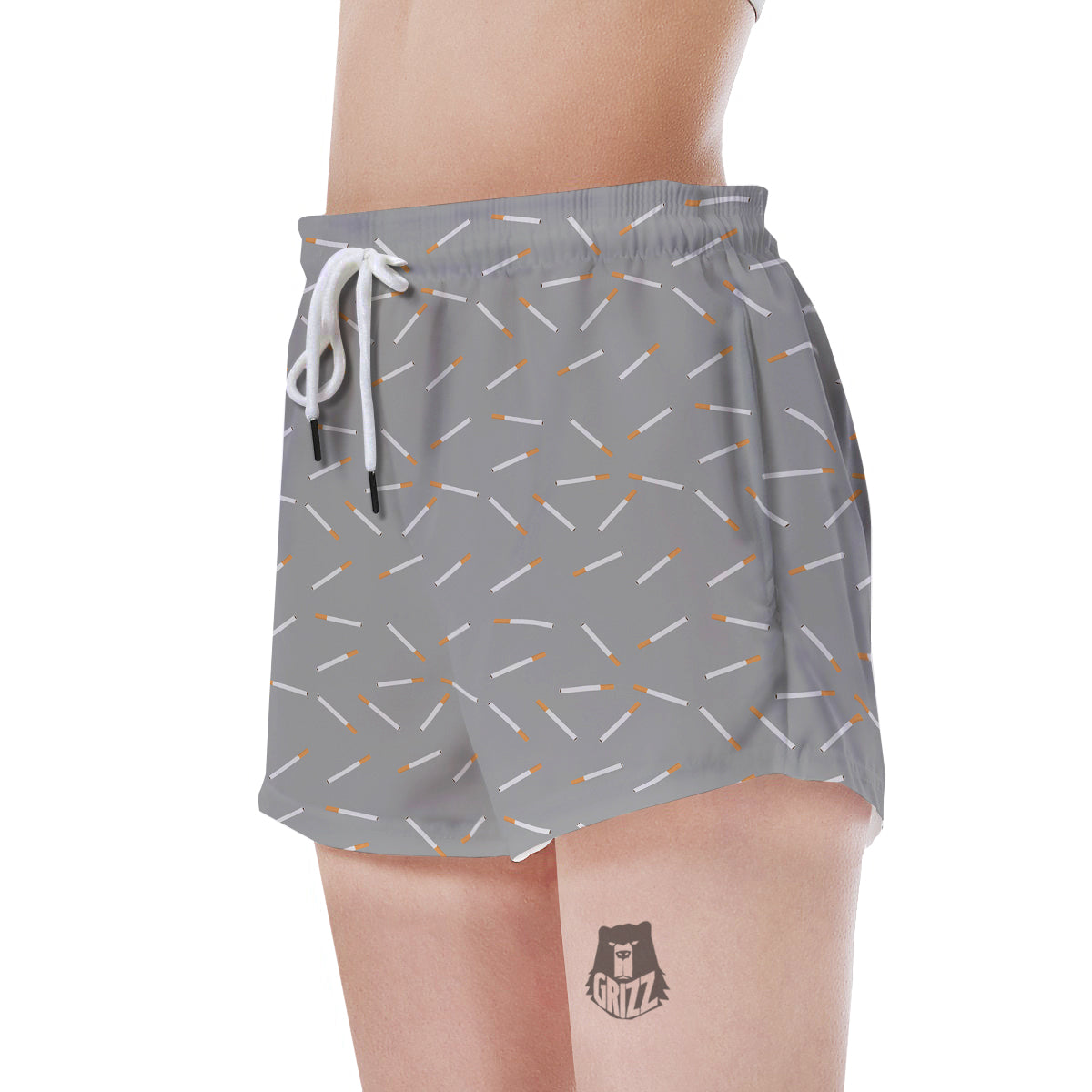 Cigarette Gray Print Pattern Women's Shorts-grizzshop
