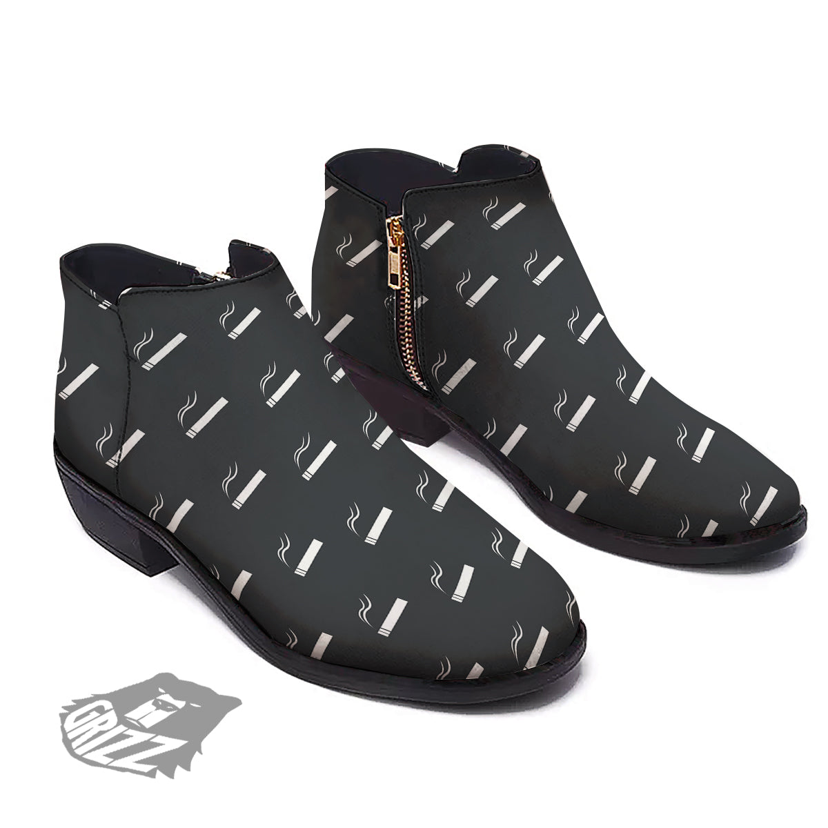Cigarette Print Pattern Ankle Boots-grizzshop