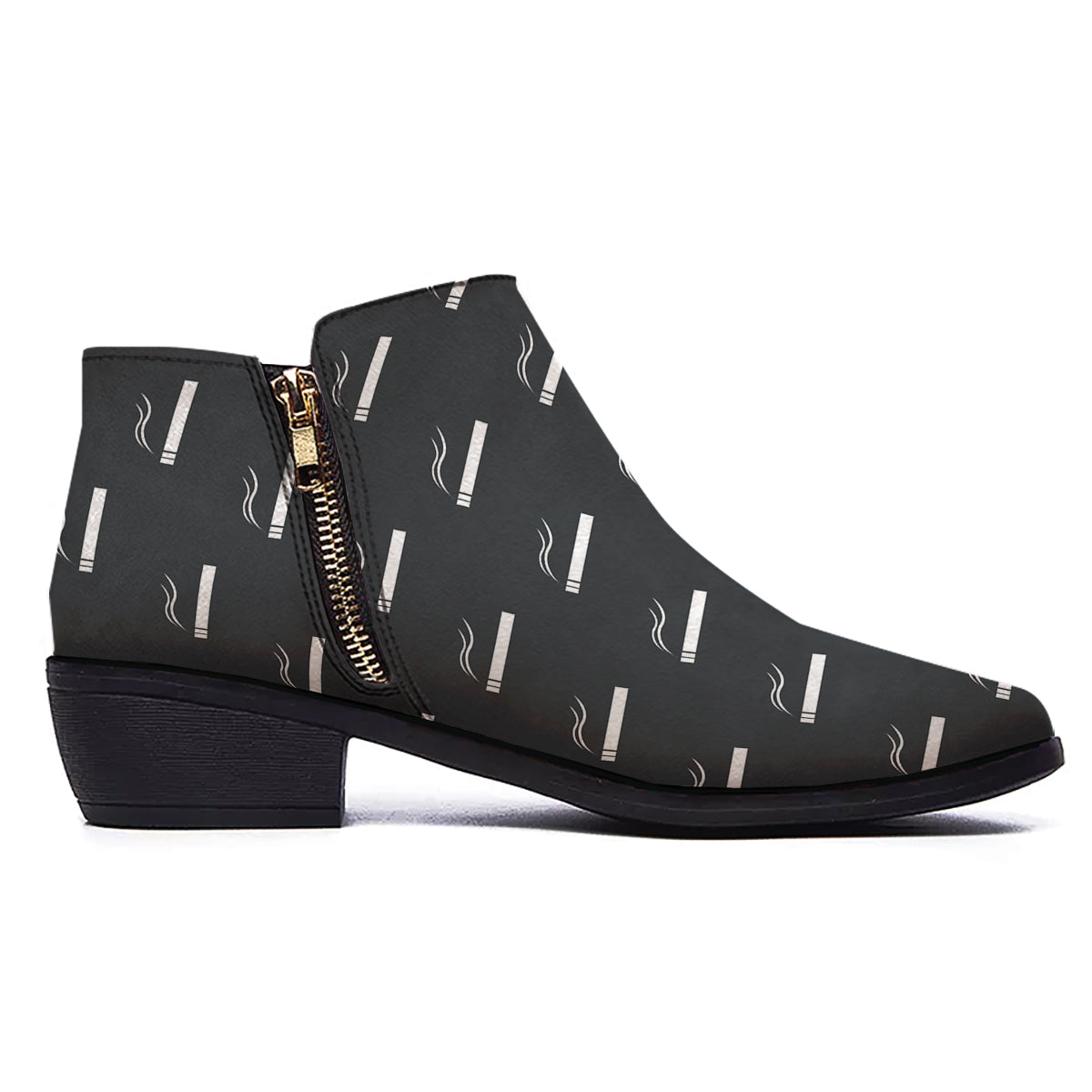 Cigarette Print Pattern Ankle Boots-grizzshop