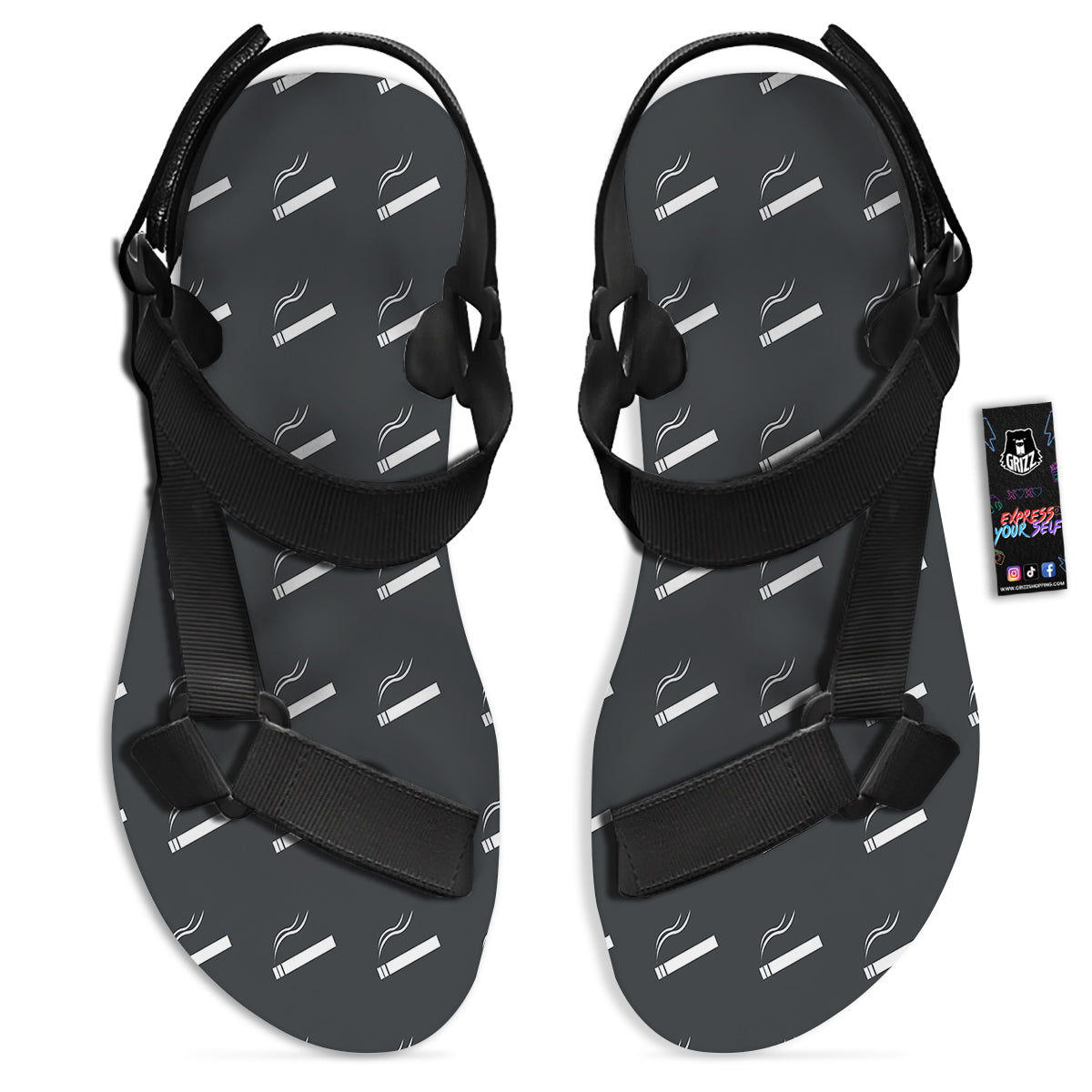 Cigarette Print Pattern Black Open Toe Sandals-grizzshop