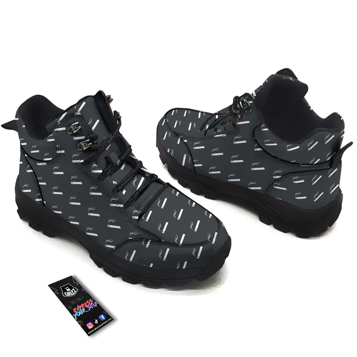 Cigarette Print Pattern Hiking Shoes-grizzshop