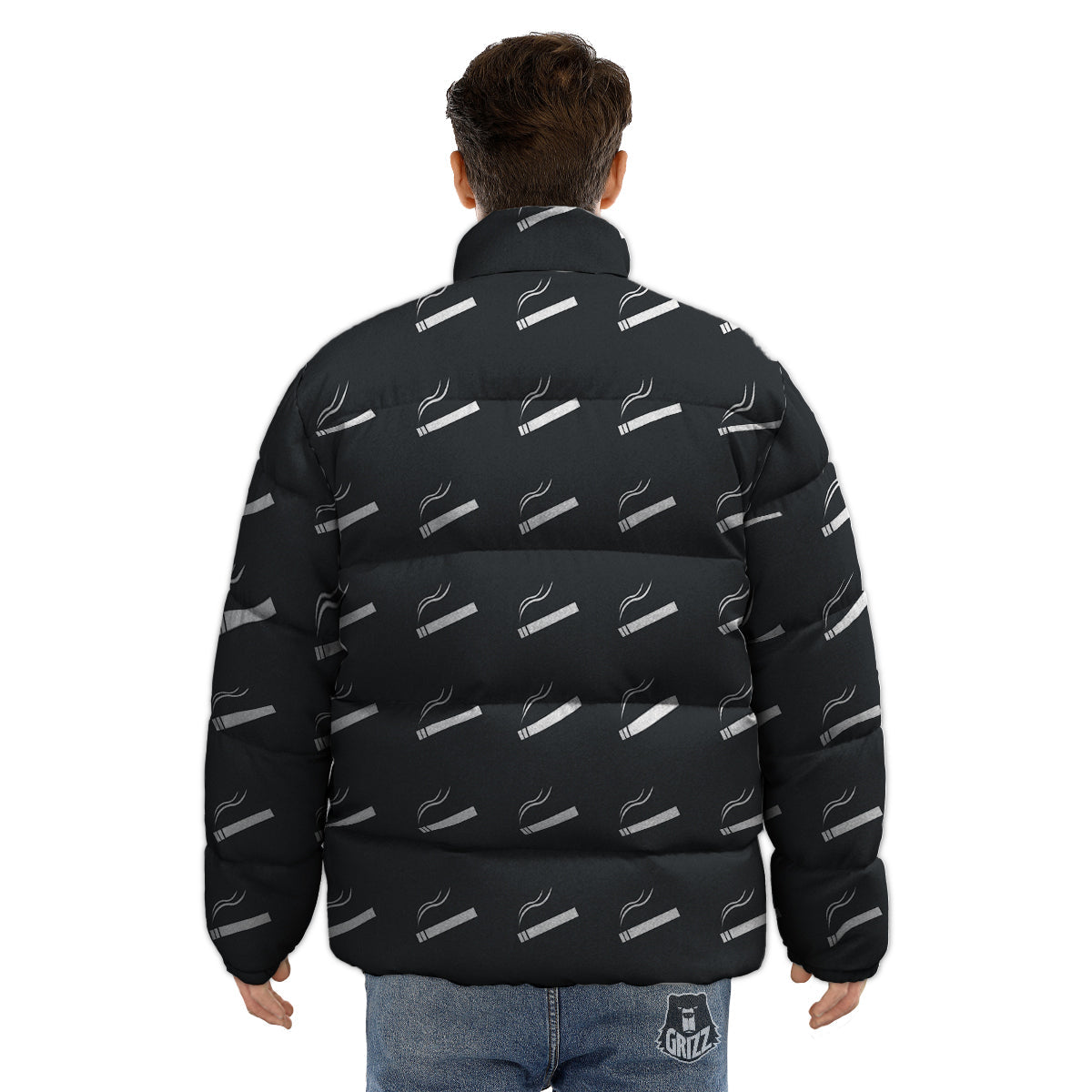 Cigarette Print Pattern Puffer Jacket-grizzshop