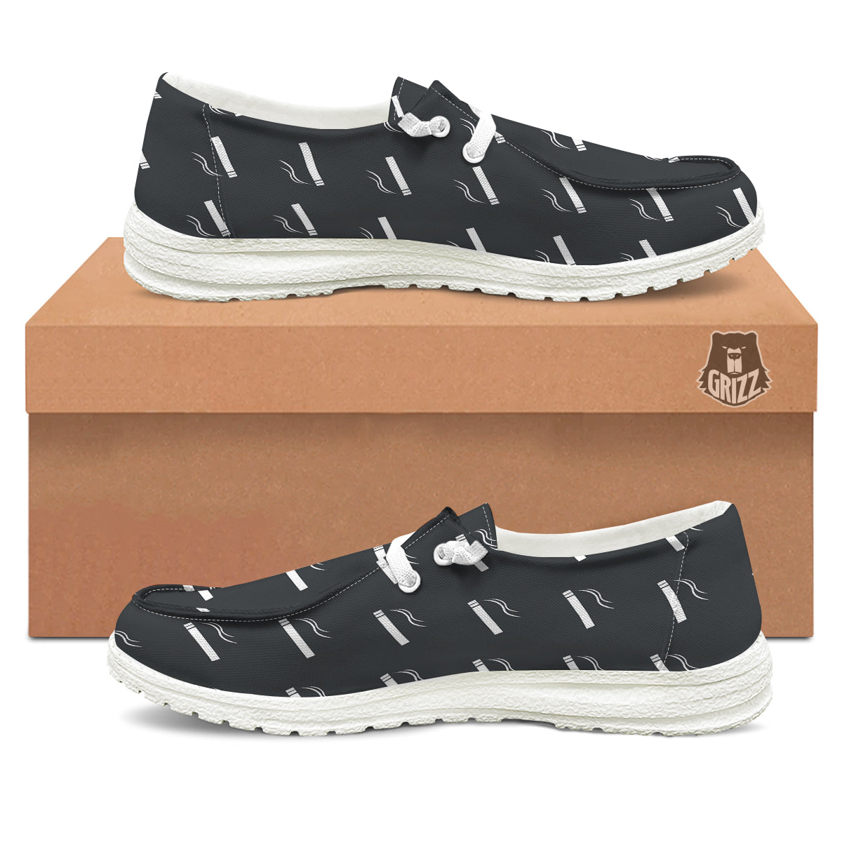 Cigarette Print Pattern White Loafers-grizzshop
