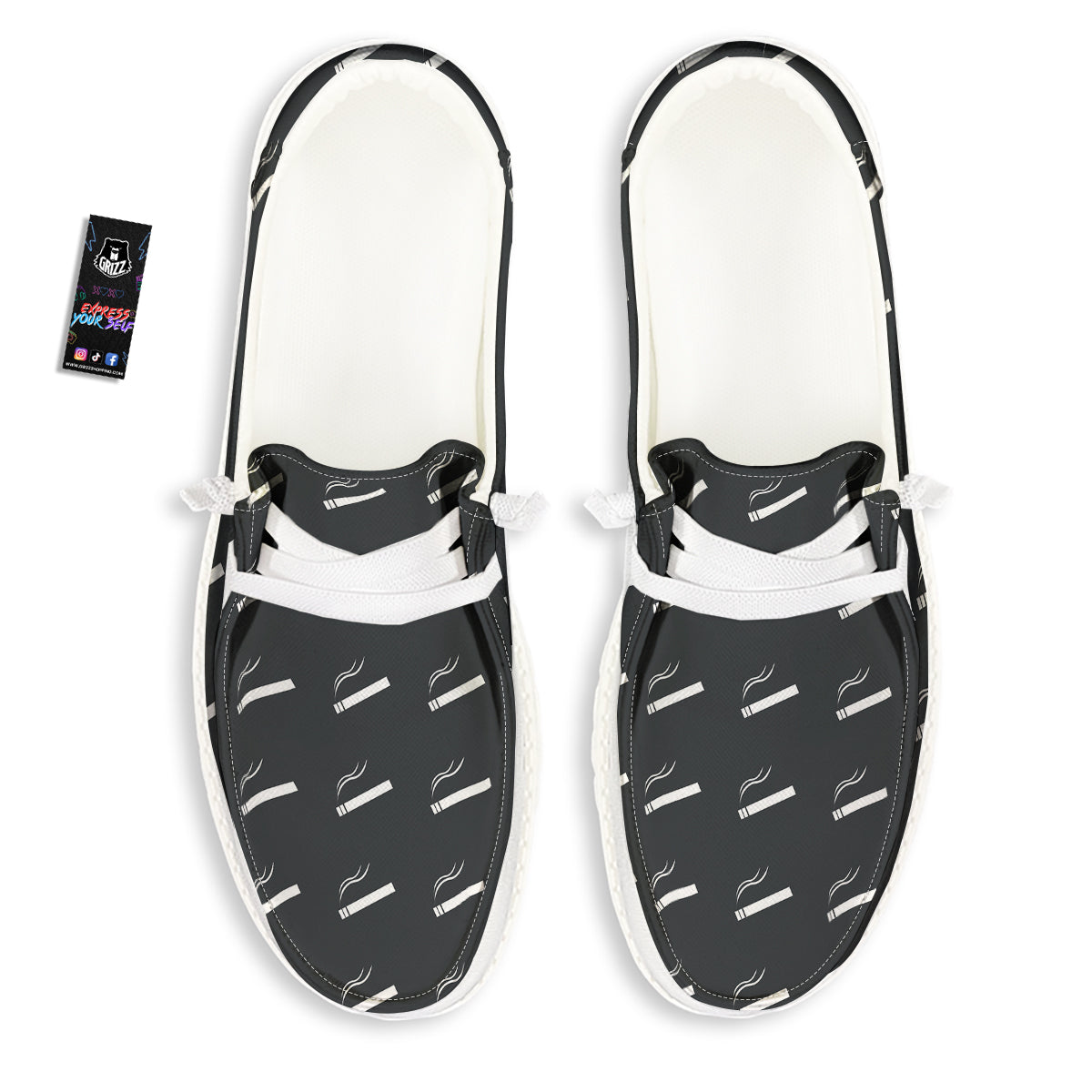 Cigarette Print Pattern White Loafers-grizzshop