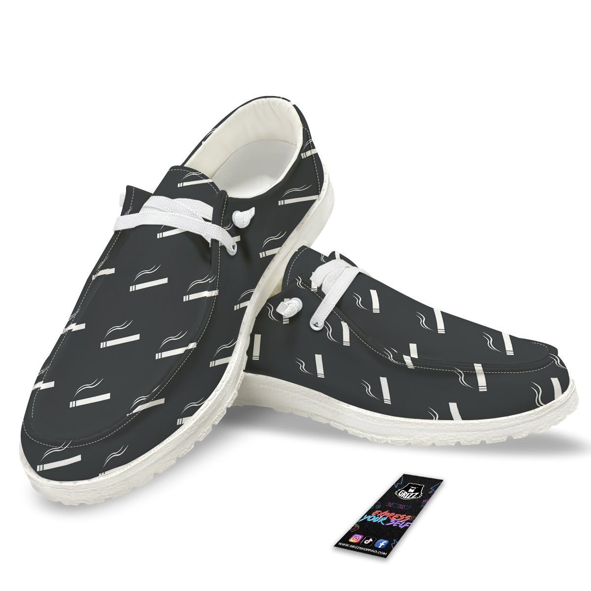 Cigarette Print Pattern White Loafers-grizzshop