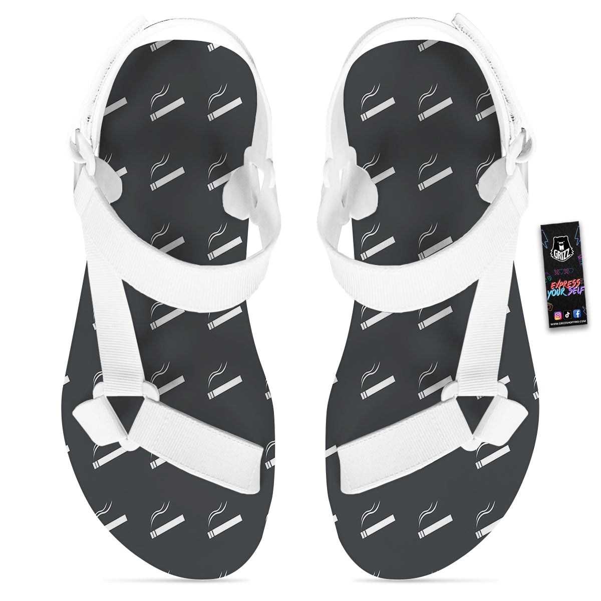Cigarette Print Pattern White Open Toe Sandals-grizzshop