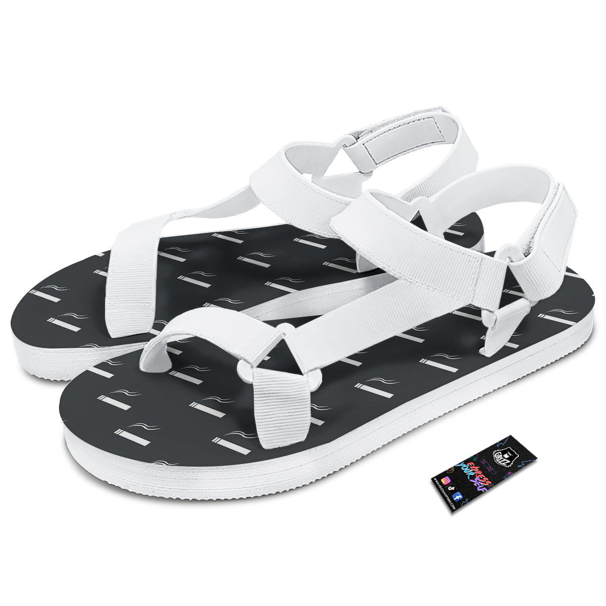 Cigarette Print Pattern White Open Toe Sandals-grizzshop