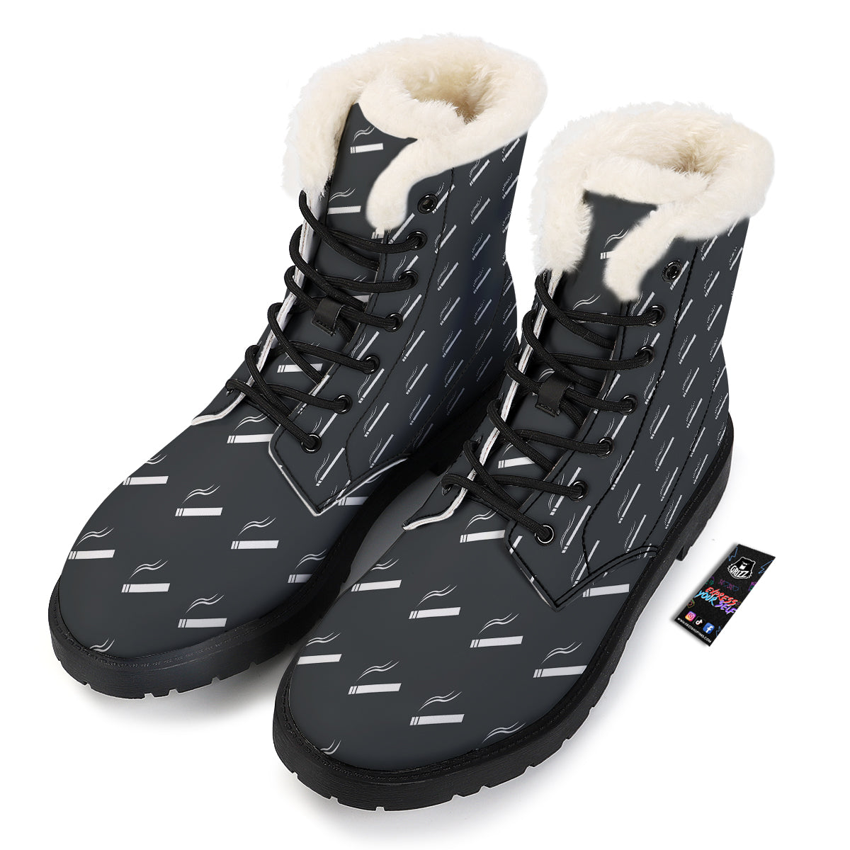 Cigarette Print Pattern Winter Boots-grizzshop
