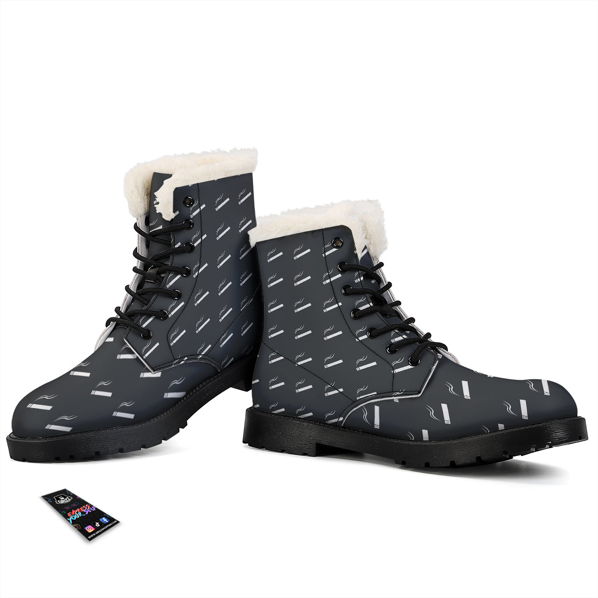 Cigarette Print Pattern Winter Boots-grizzshop