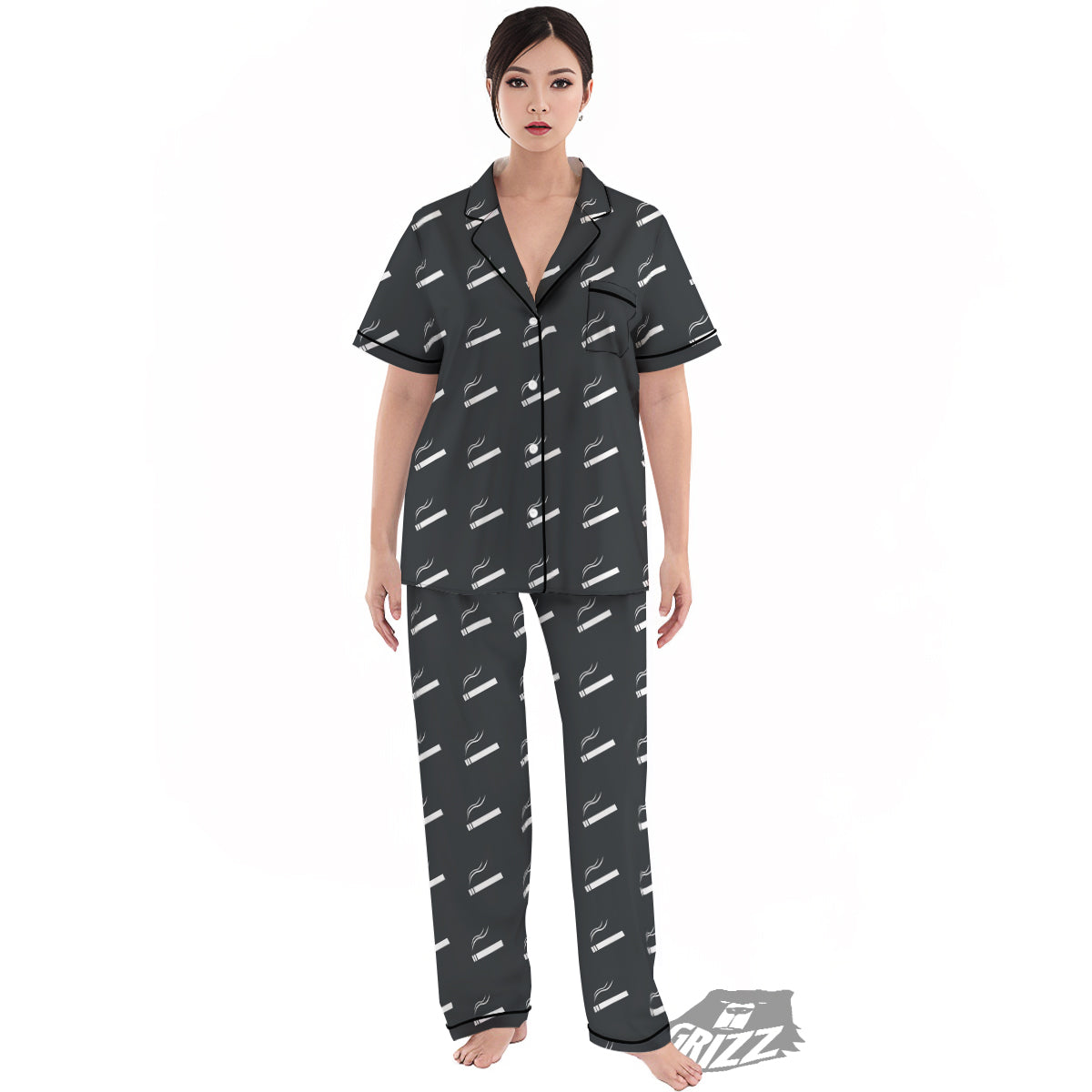 Cigarette Print Pattern Women's Pajamas Set-grizzshop