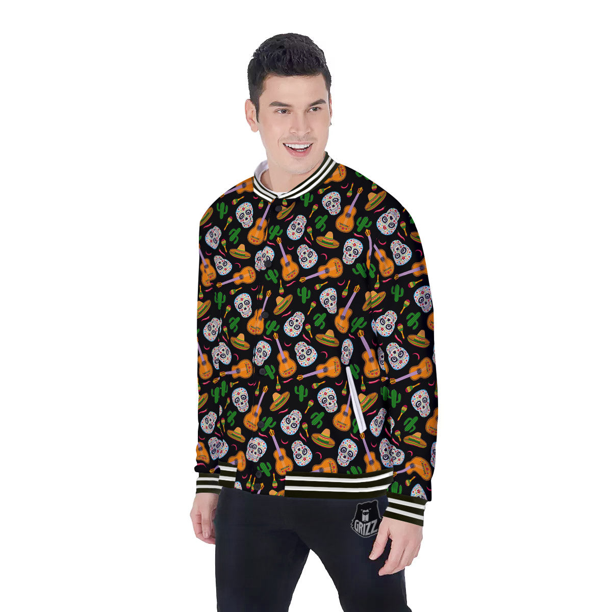 Cinco de Mayo Cartoon Print Pattern Baseball Jacket-grizzshop