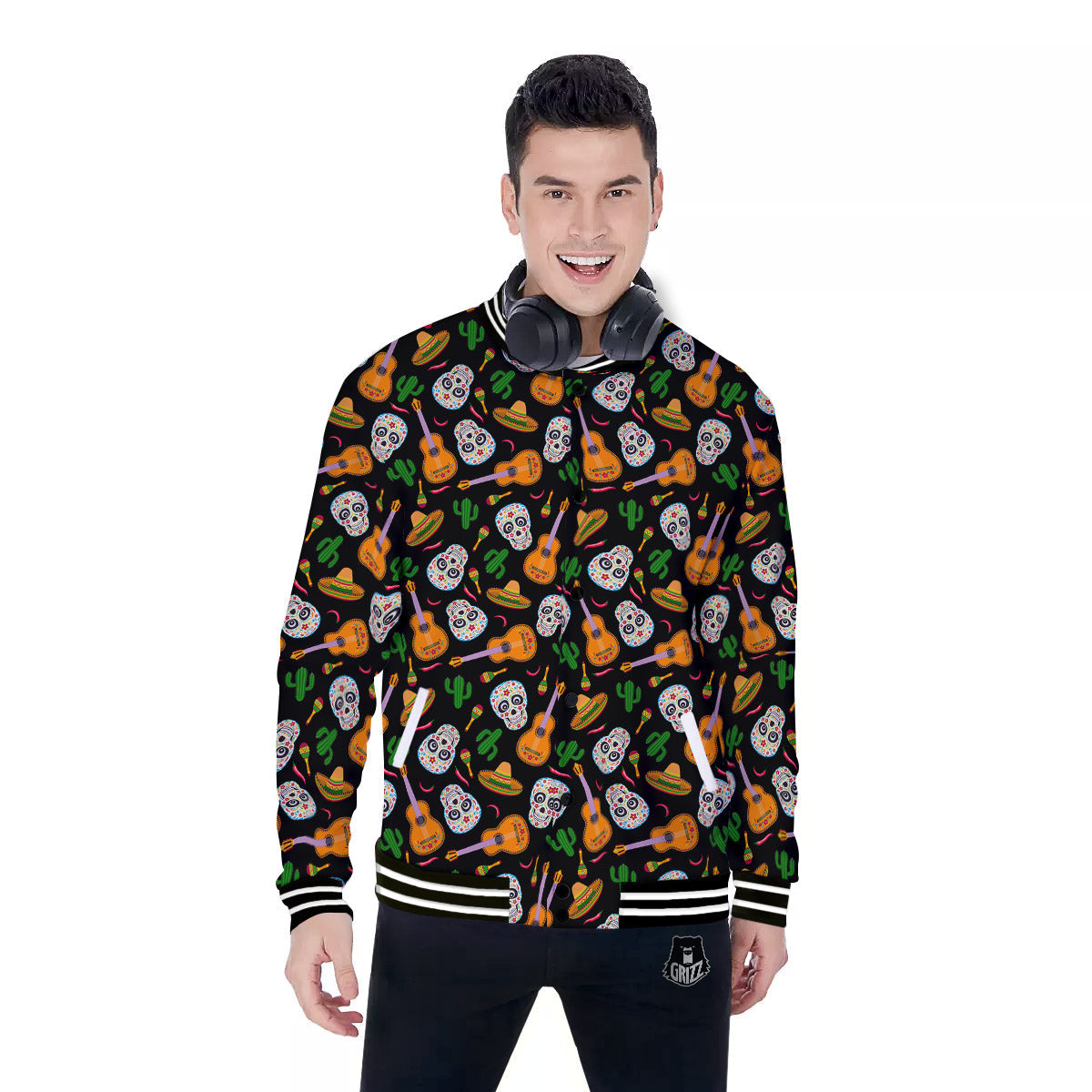 Cinco de Mayo Cartoon Print Pattern Baseball Jacket-grizzshop