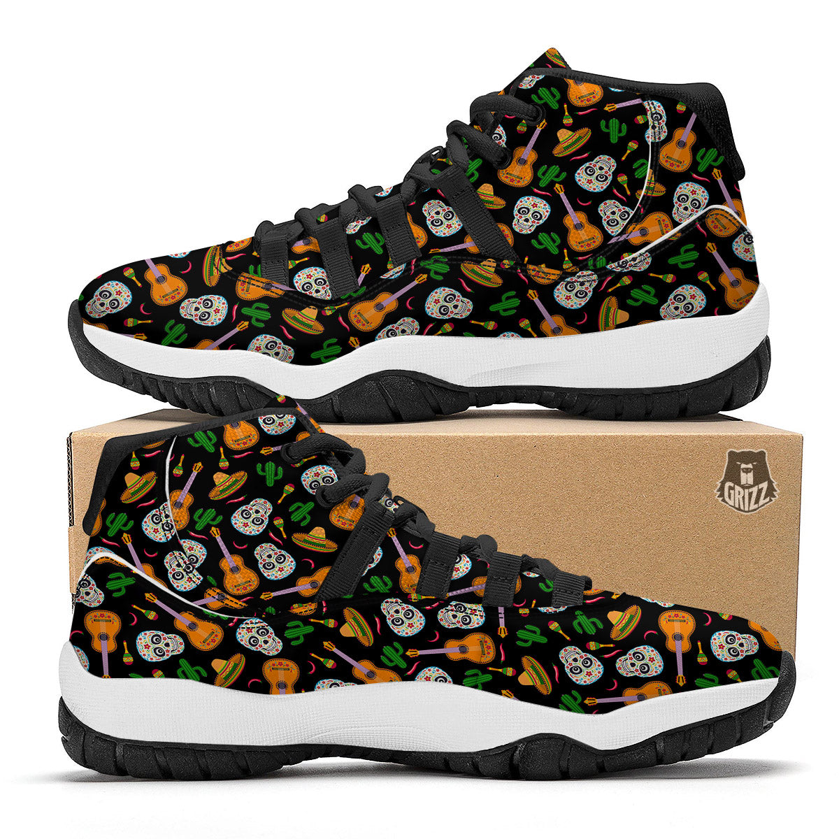 Cinco de Mayo Cartoon Print Pattern Black Bball Shoes-grizzshop