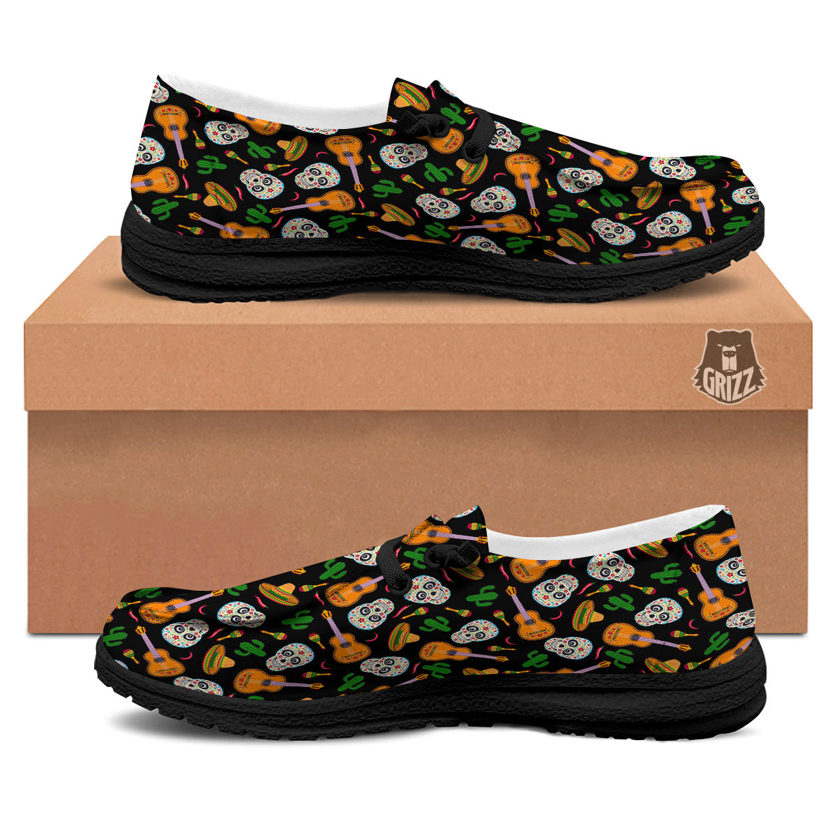 Cinco de Mayo Cartoon Print Pattern Black Loafers-grizzshop