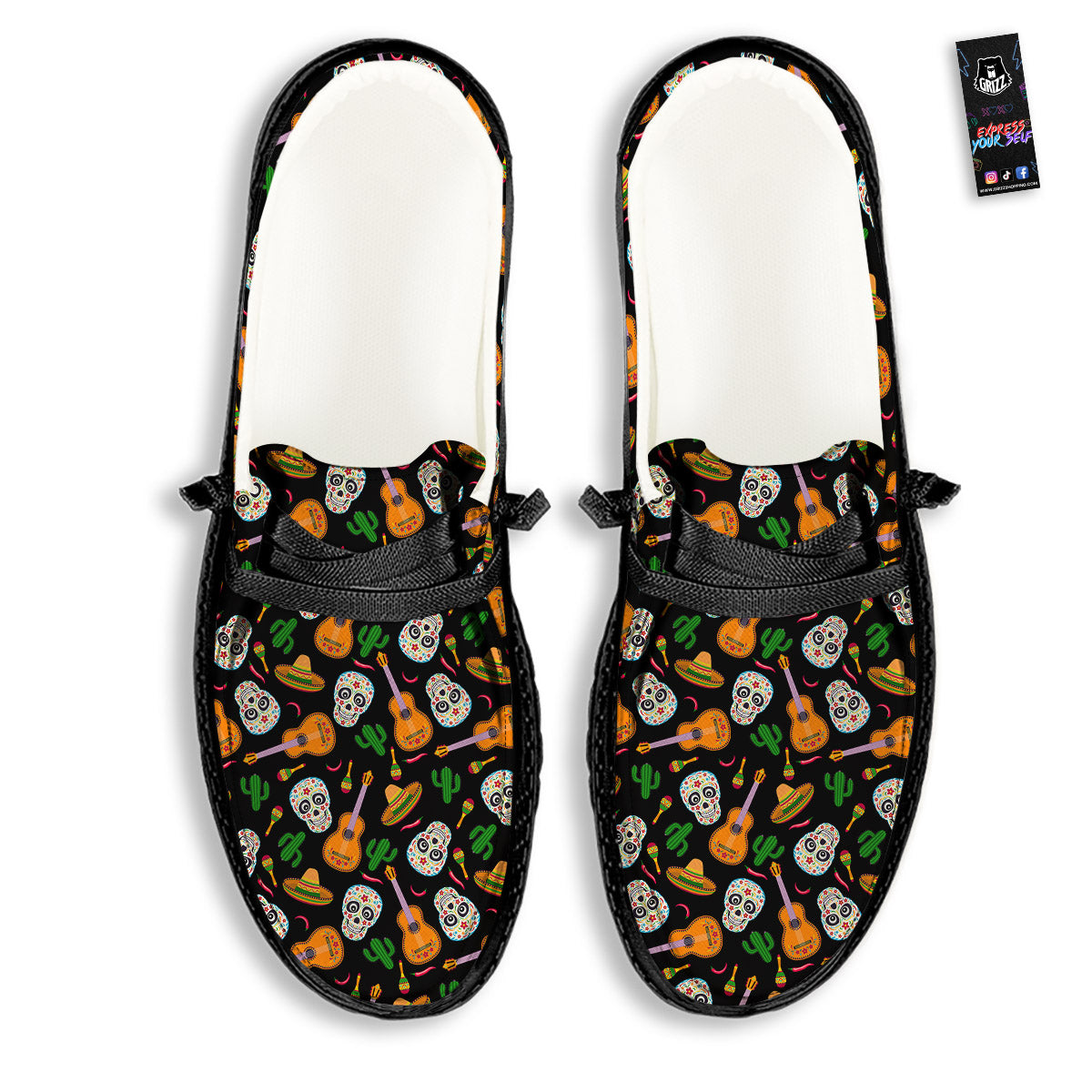 Cinco de Mayo Cartoon Print Pattern Black Loafers-grizzshop