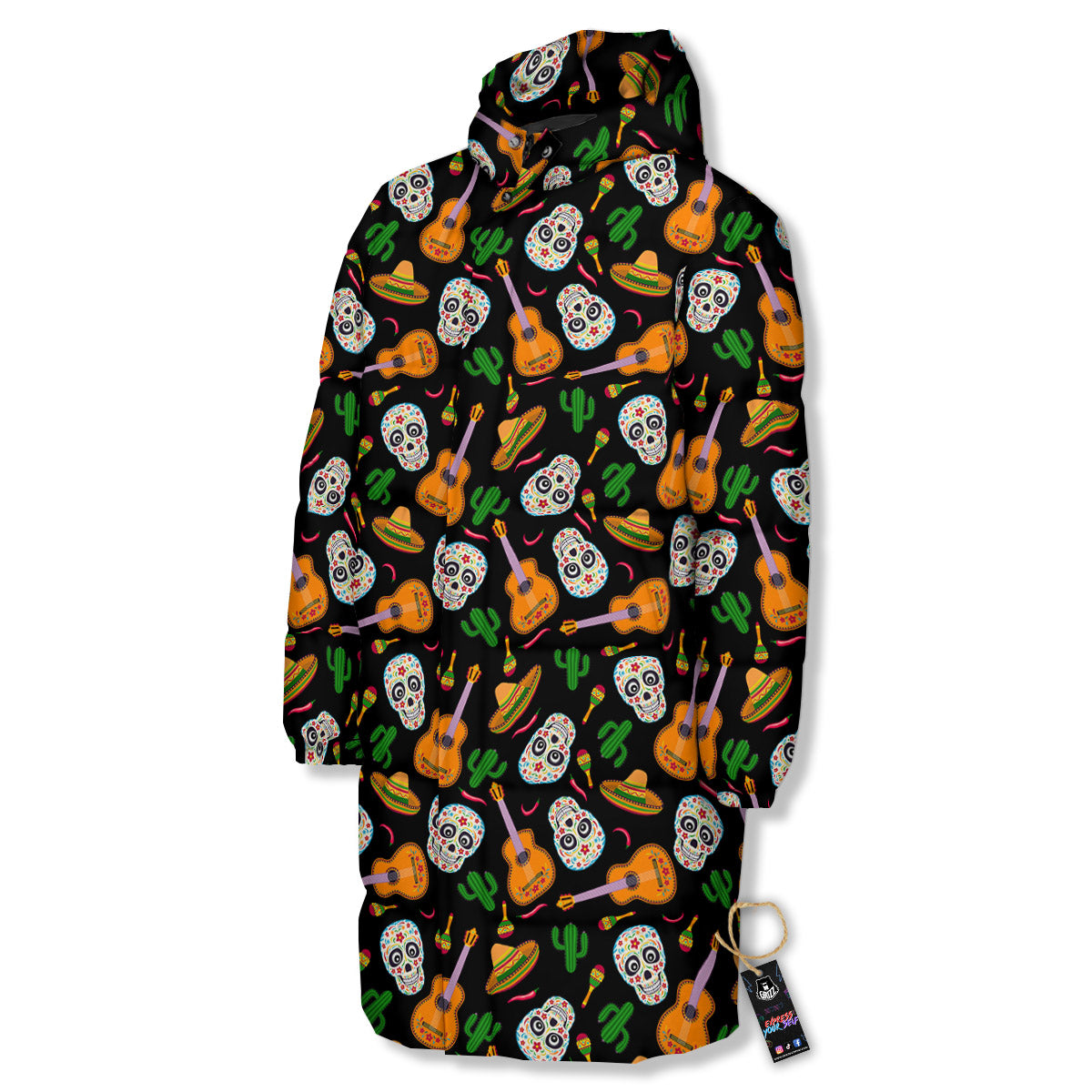 Cinco de Mayo Cartoon Print Pattern Long Down Jacket-grizzshop