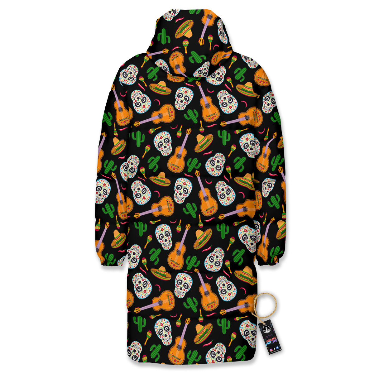 Cinco de Mayo Cartoon Print Pattern Long Down Jacket-grizzshop