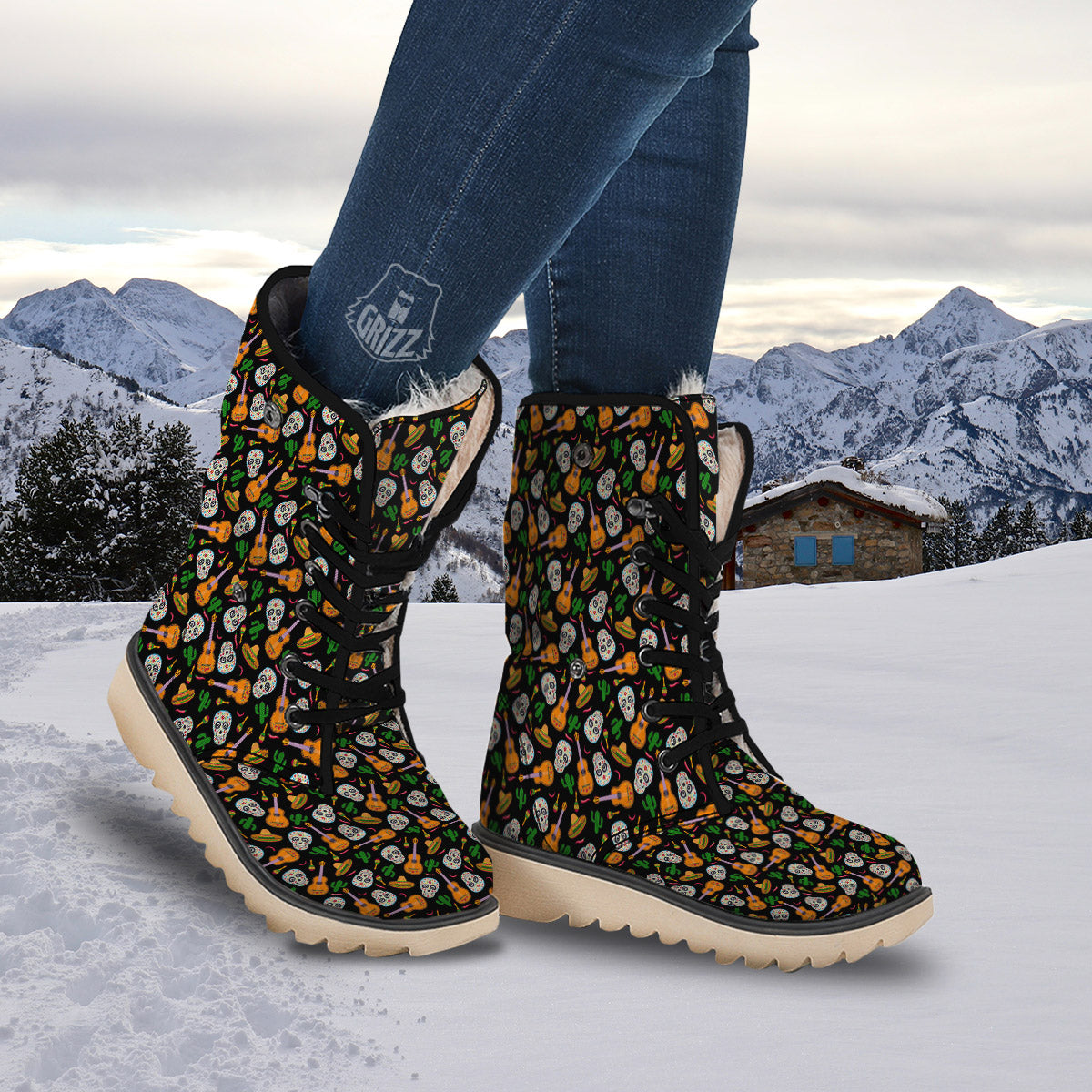 Cinco de Mayo Cartoon Print Pattern Snow Boots-grizzshop